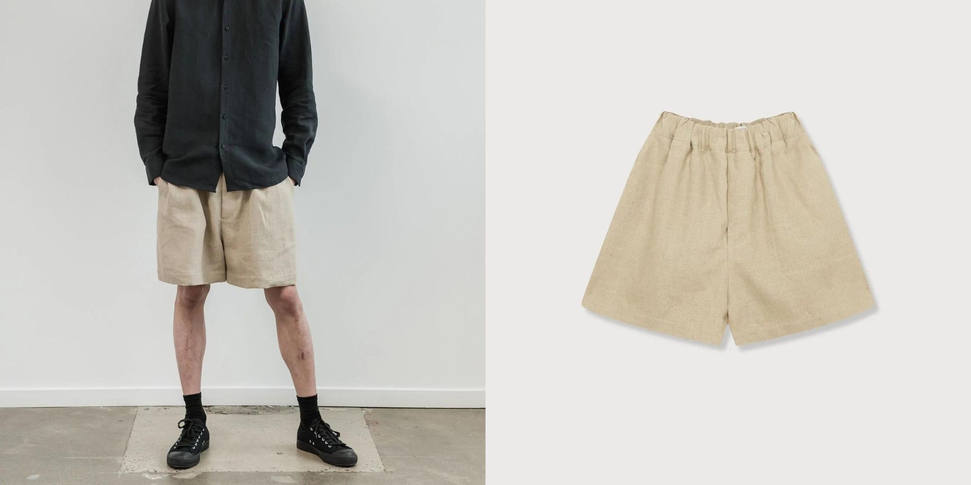 Beige loose fitting linen shorts by A.BCH.