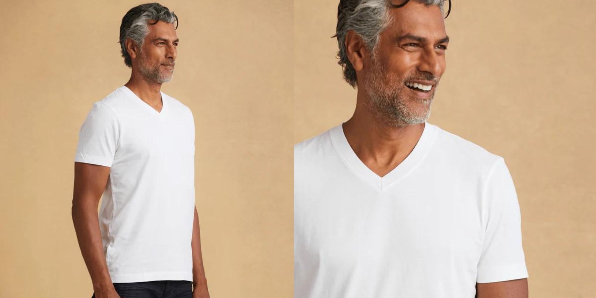 A white v-neck t-shirt ethically made by The Classic T-Shirt Company.