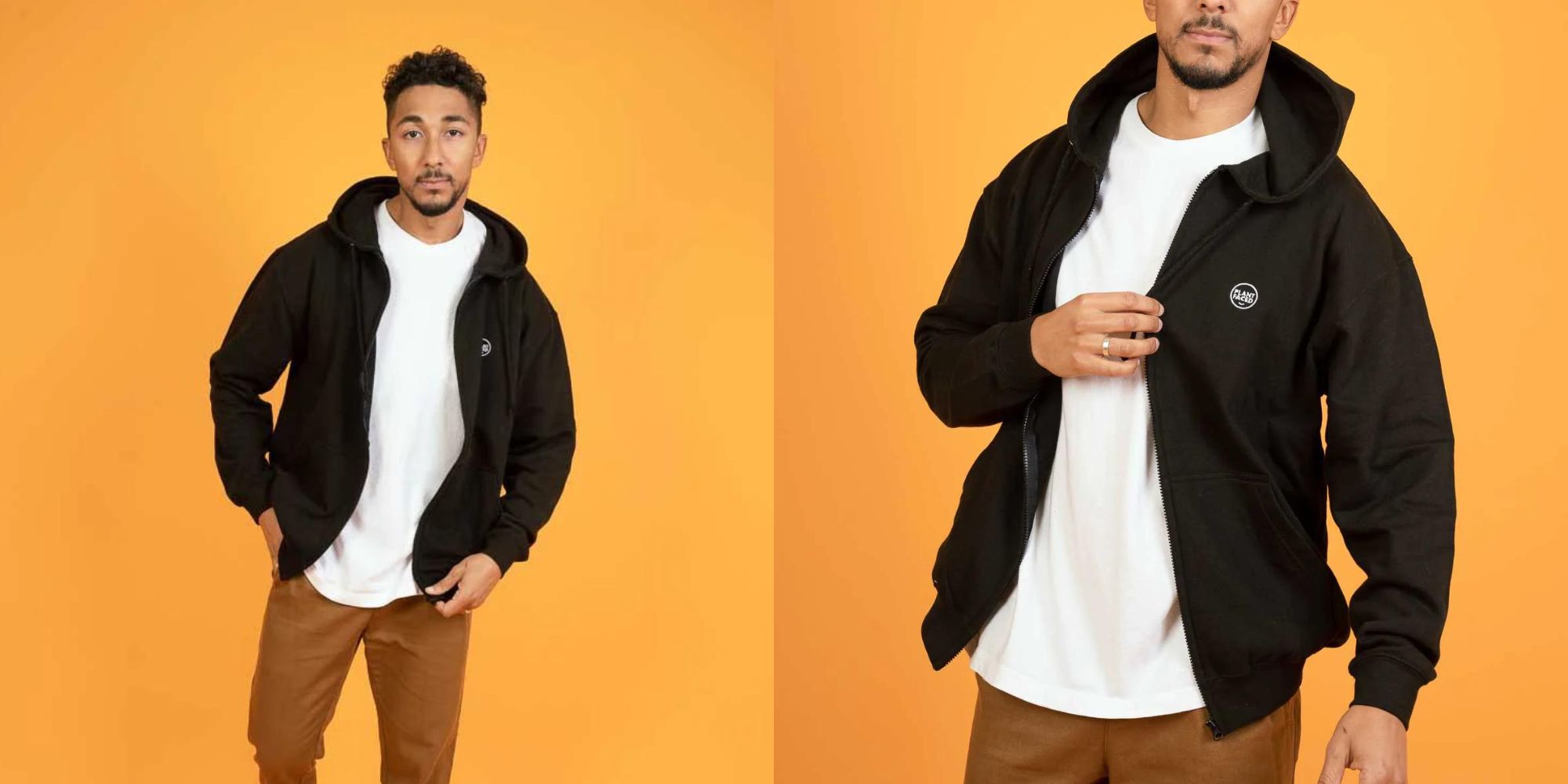 A black ethical streetwear hoodie by Plant Faced Clothing.