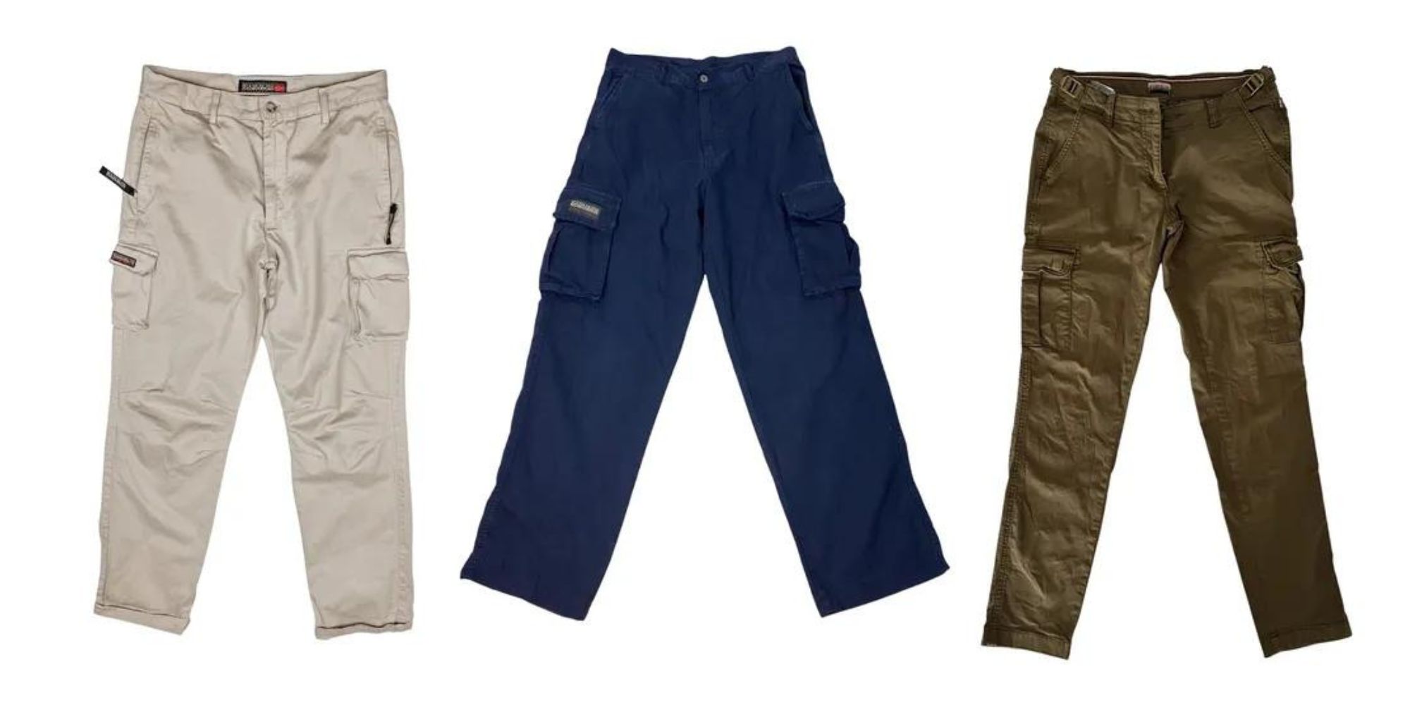 A selection of second hand cargo pants by Napapijri.