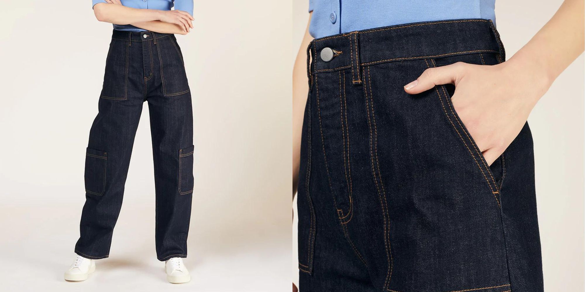 Flattering denim cargo jeans by People Tree.