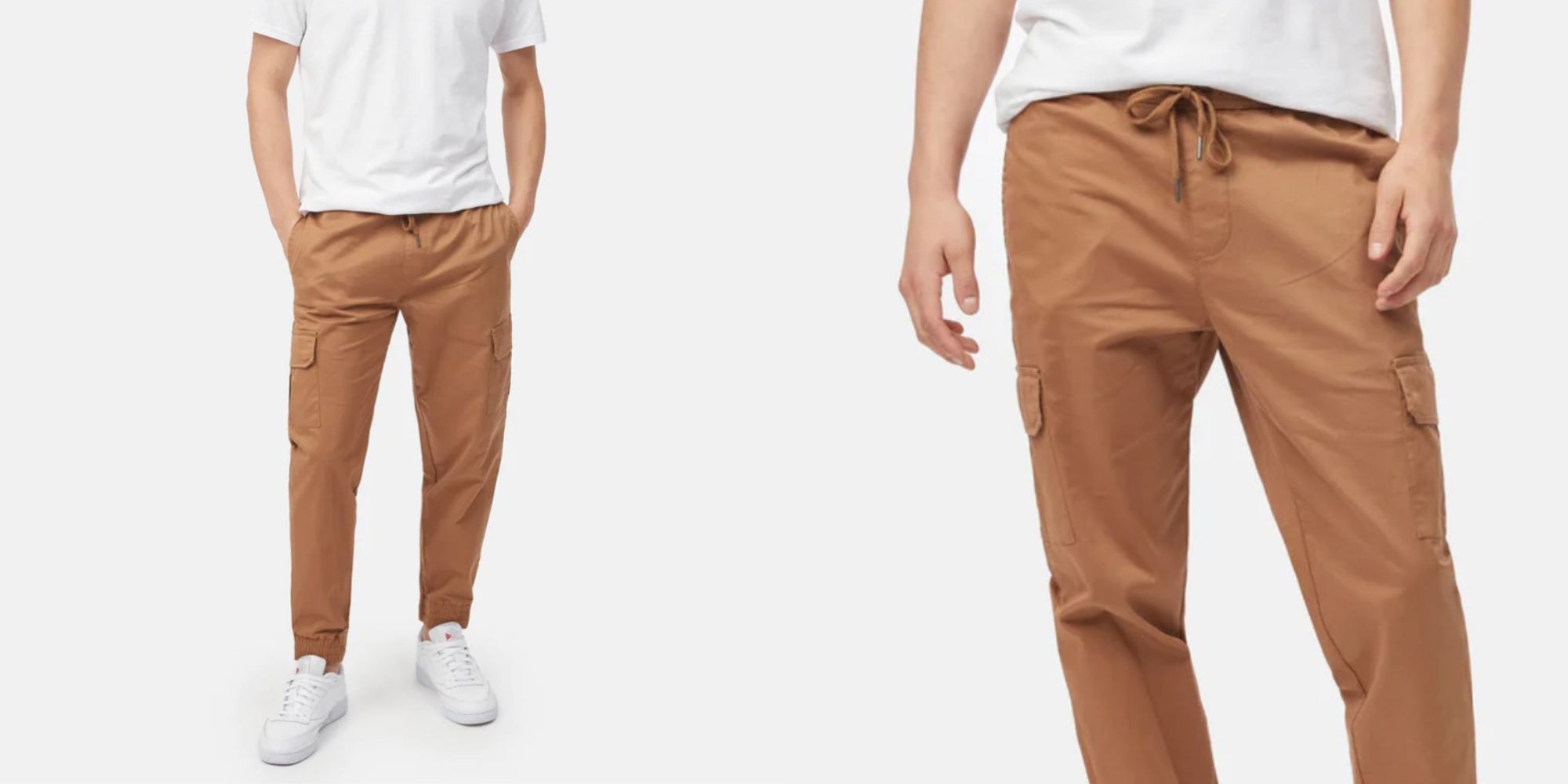 Clay coloured men's cargo joggers by Tentree.
