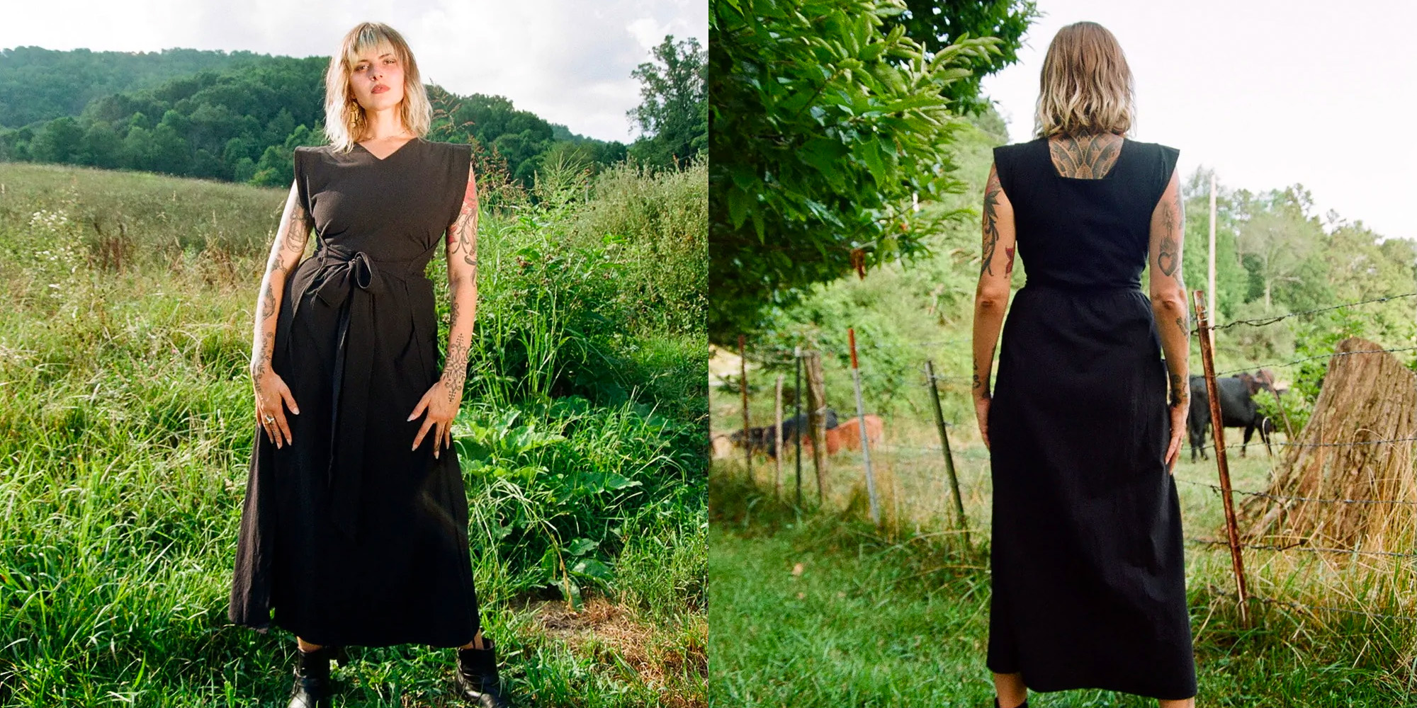 A woman wearing a black dress by ALTAR.