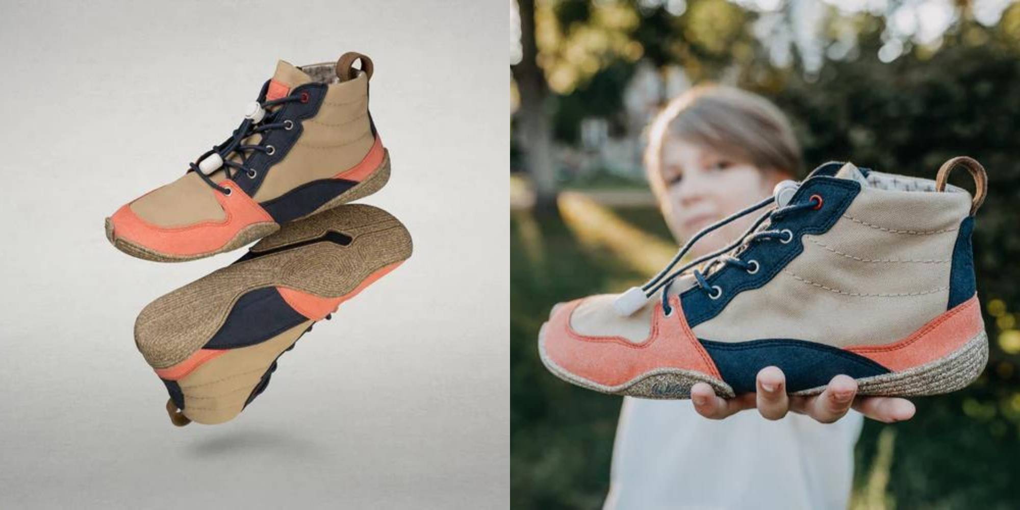 A pair of brown childrens sneaker boots by Wildling.