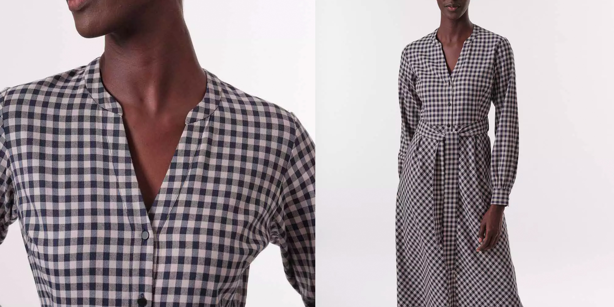 A woman wearing a gorgeous check dress by LANIUS.