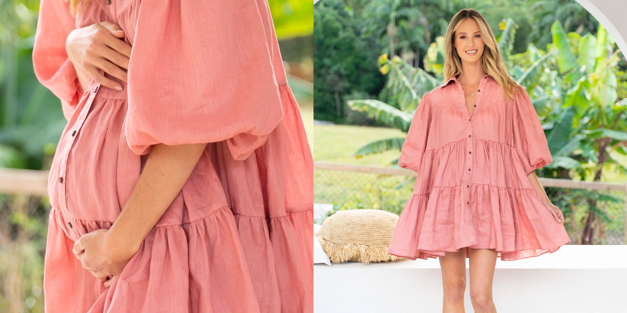 A salmon coloured maternity dress by Luna + Sun