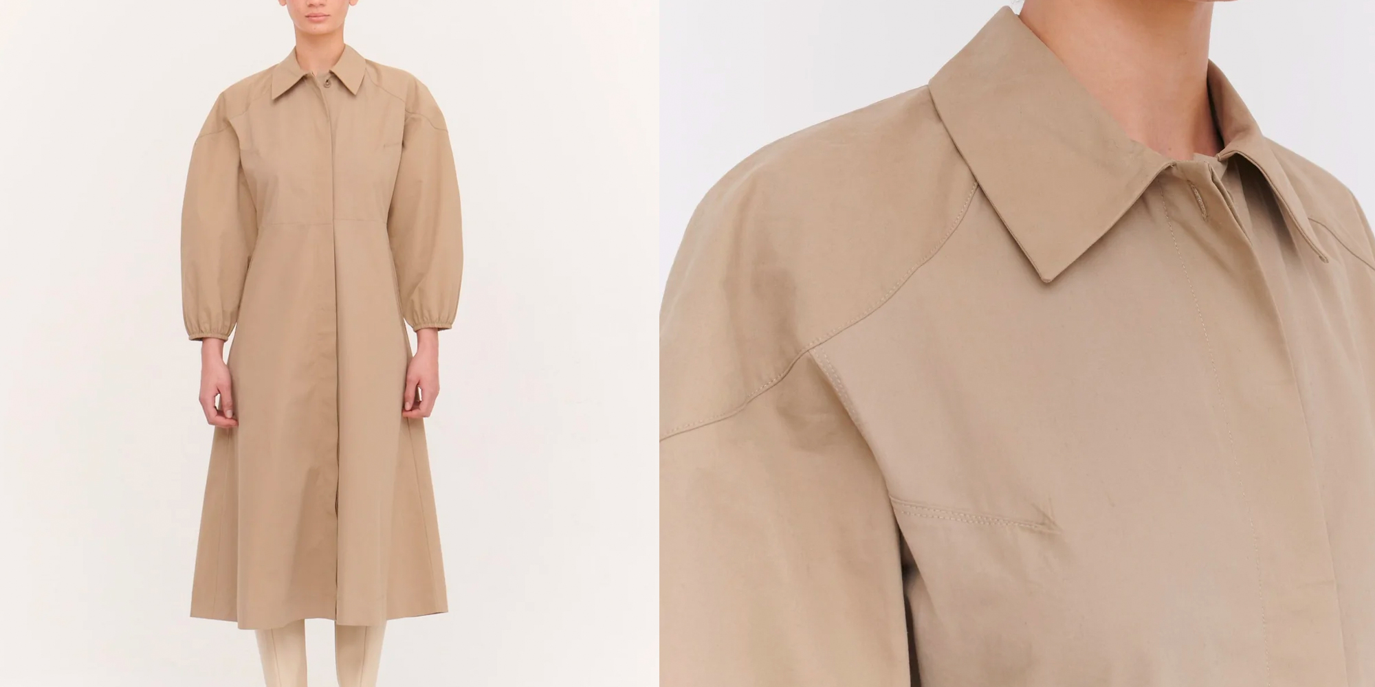 A woman in a sleek sustainable dress by Ninety Percent.