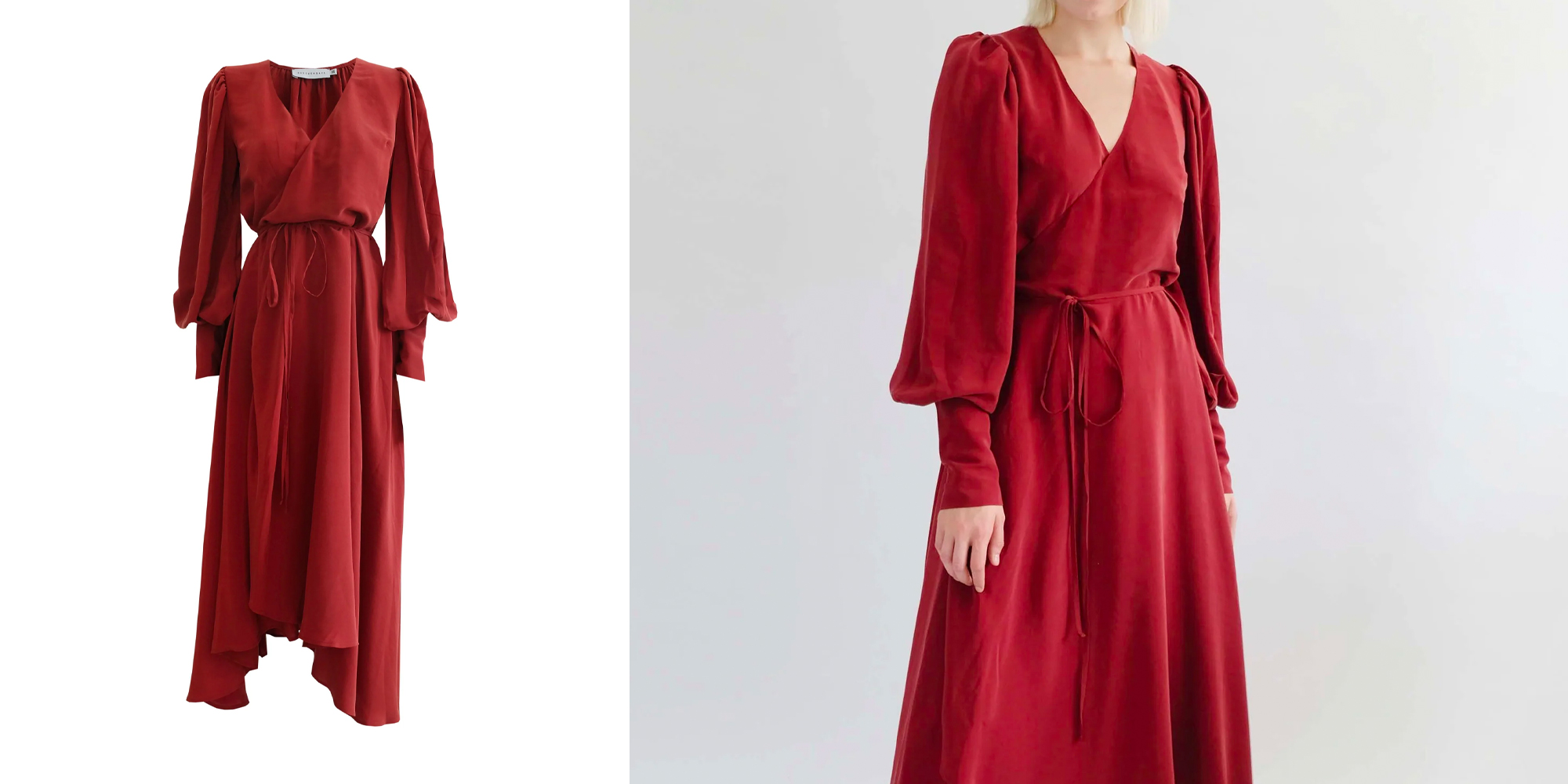 A red wrap dress by OhSevenDays.