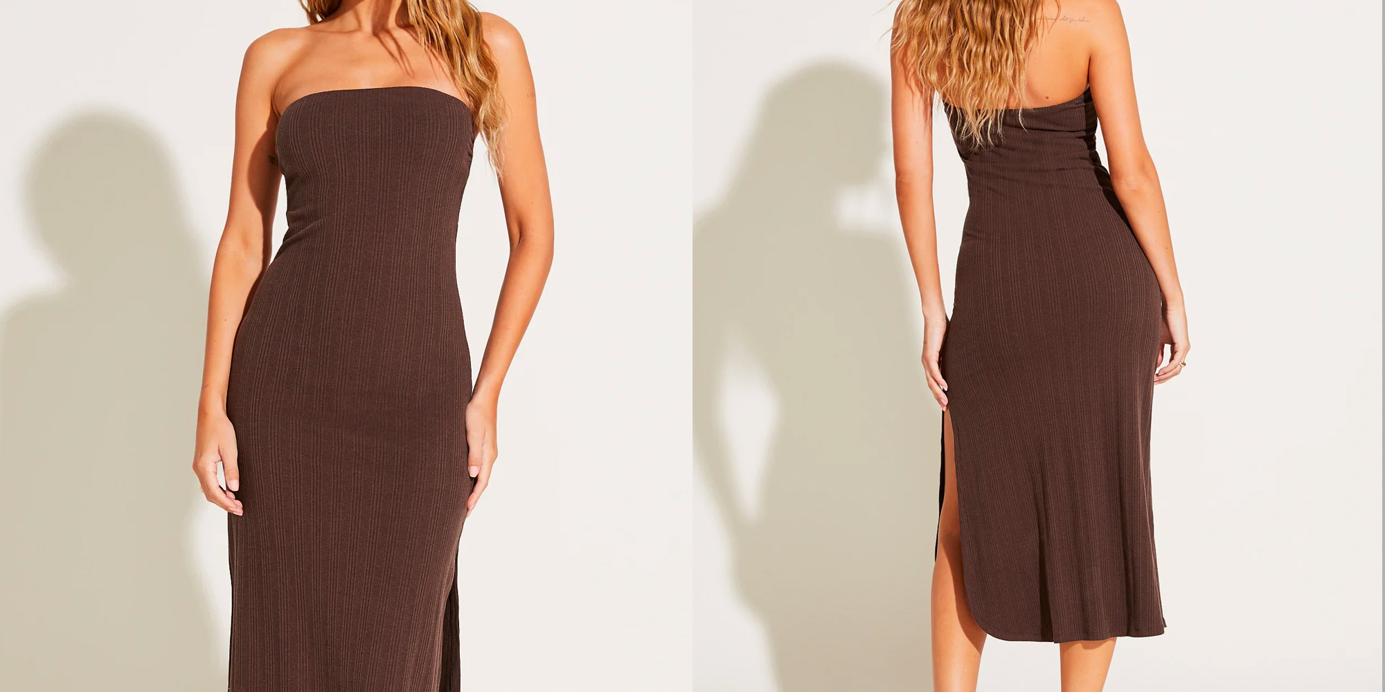 A brown conscious dress by Vitamin A.