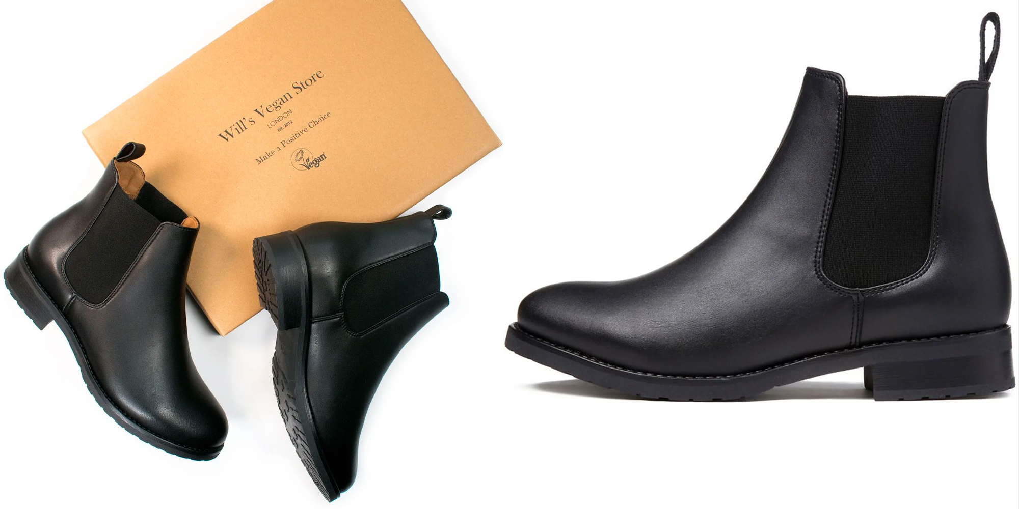 A pair of chelsea boots by Will's Vegan Store.