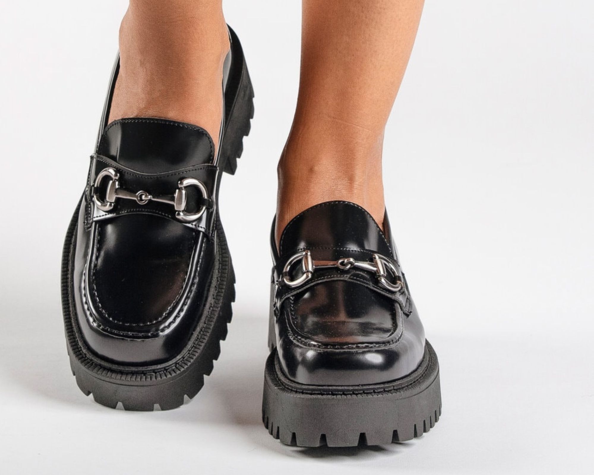 Shiny chunky black vegan loafers by NAE.