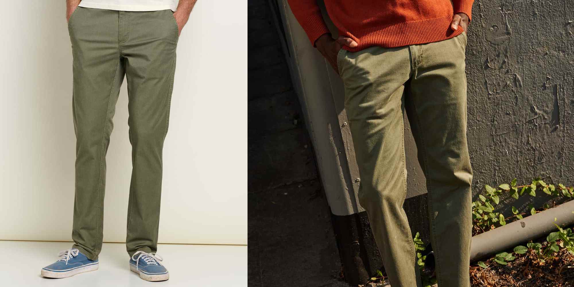 person wearing green work trousers from toad and co