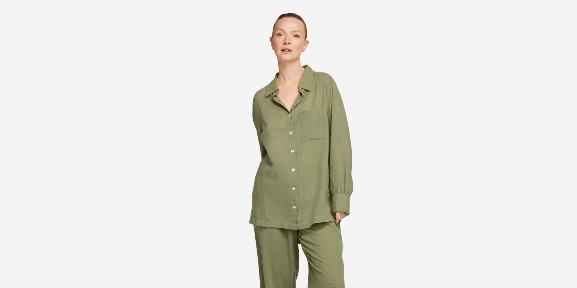 person wearing oversized green shirt from nudea