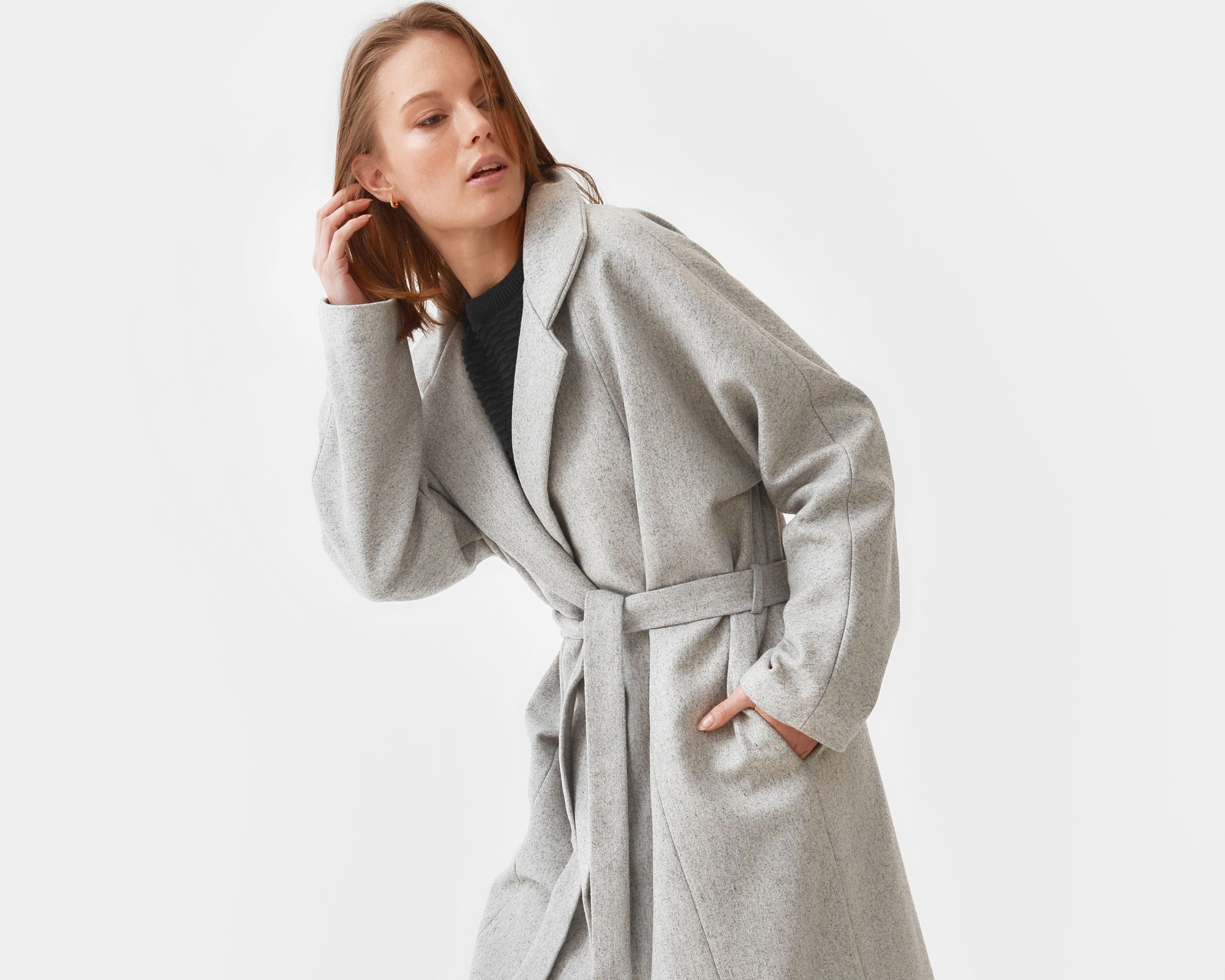A grey recycled wool overcoat by Mila.Vert.