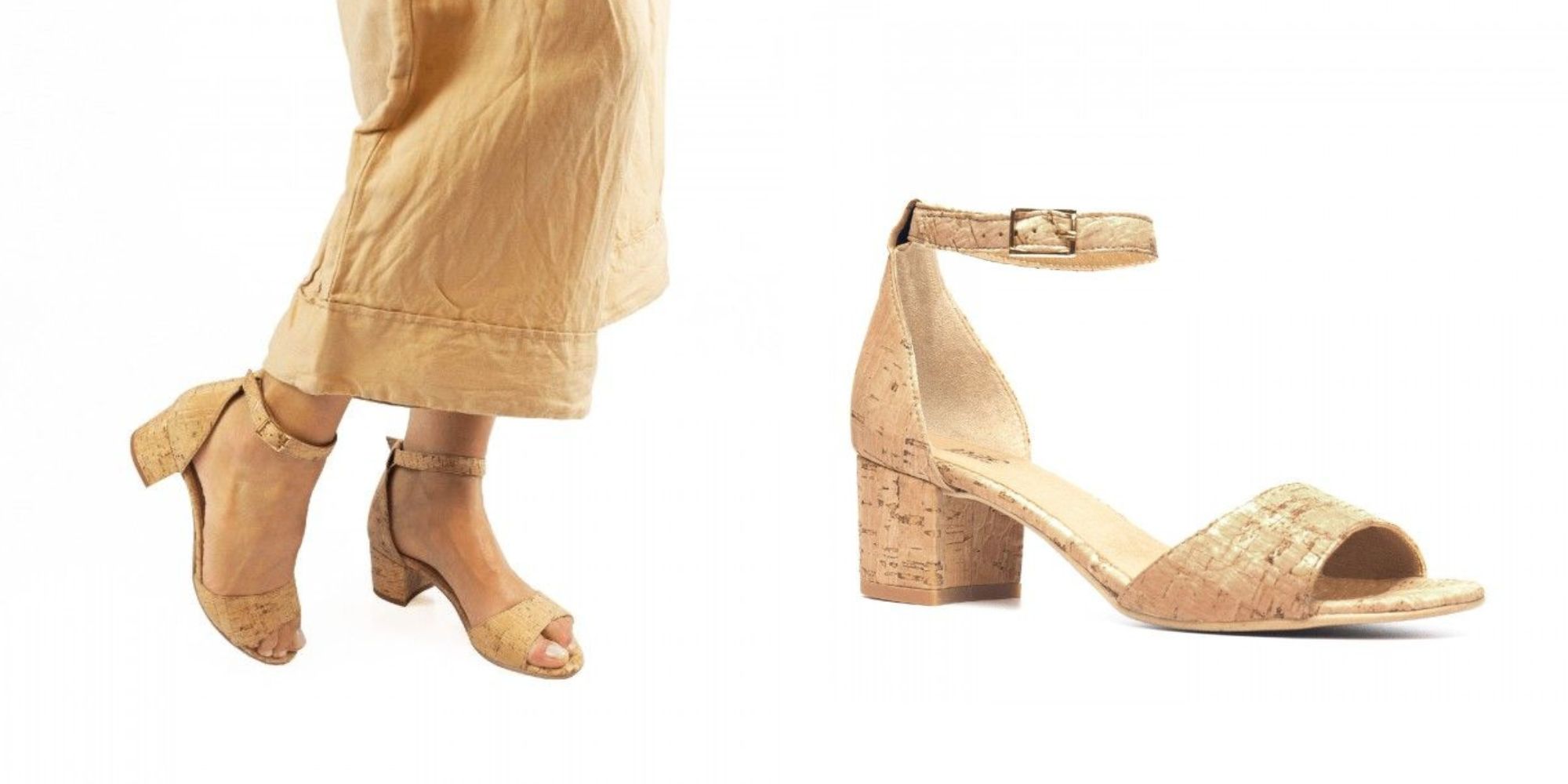Cork heels responsibly made in Portugal by NAE Vegan Shoes.