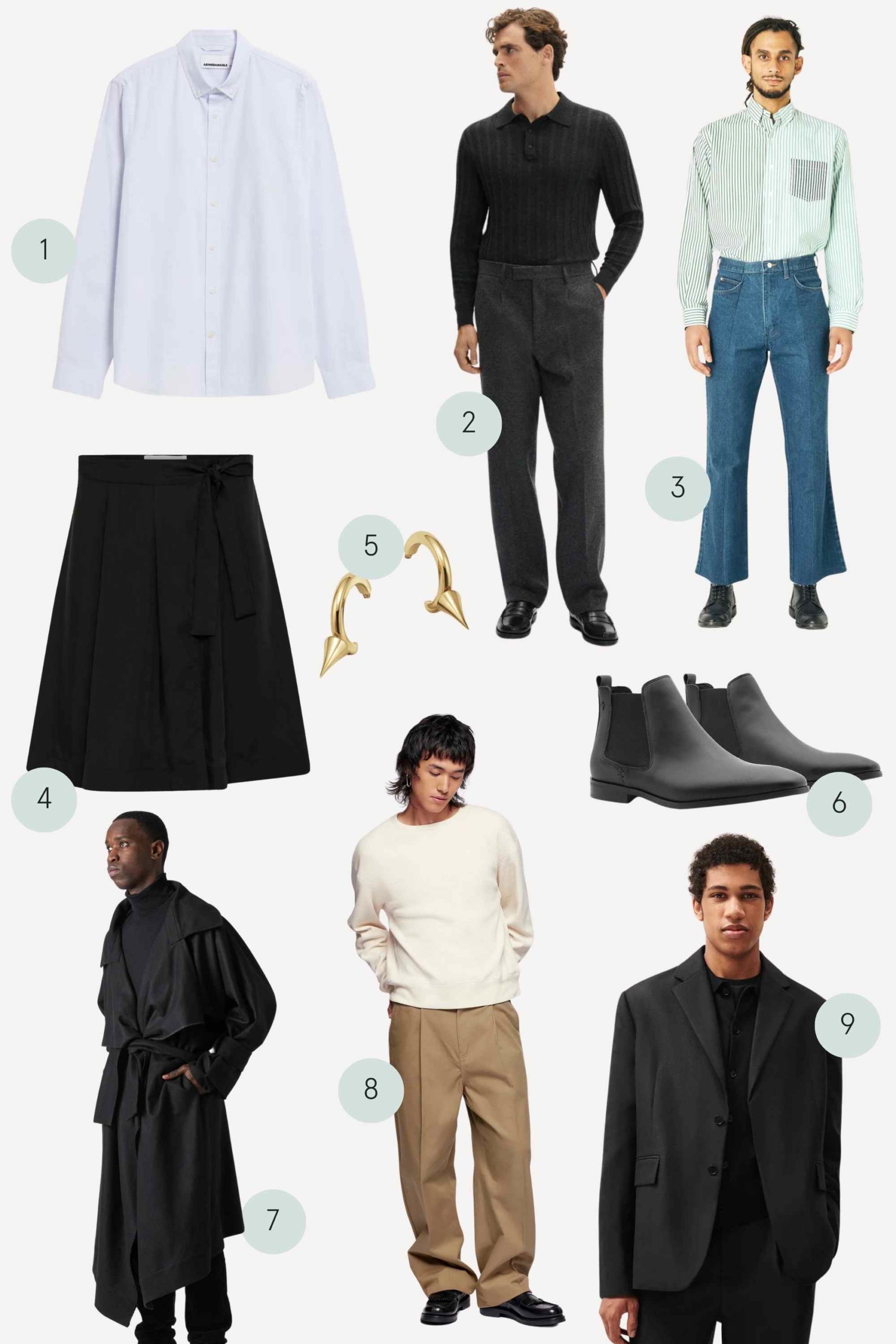 Collage of more sustainable mens party outfits