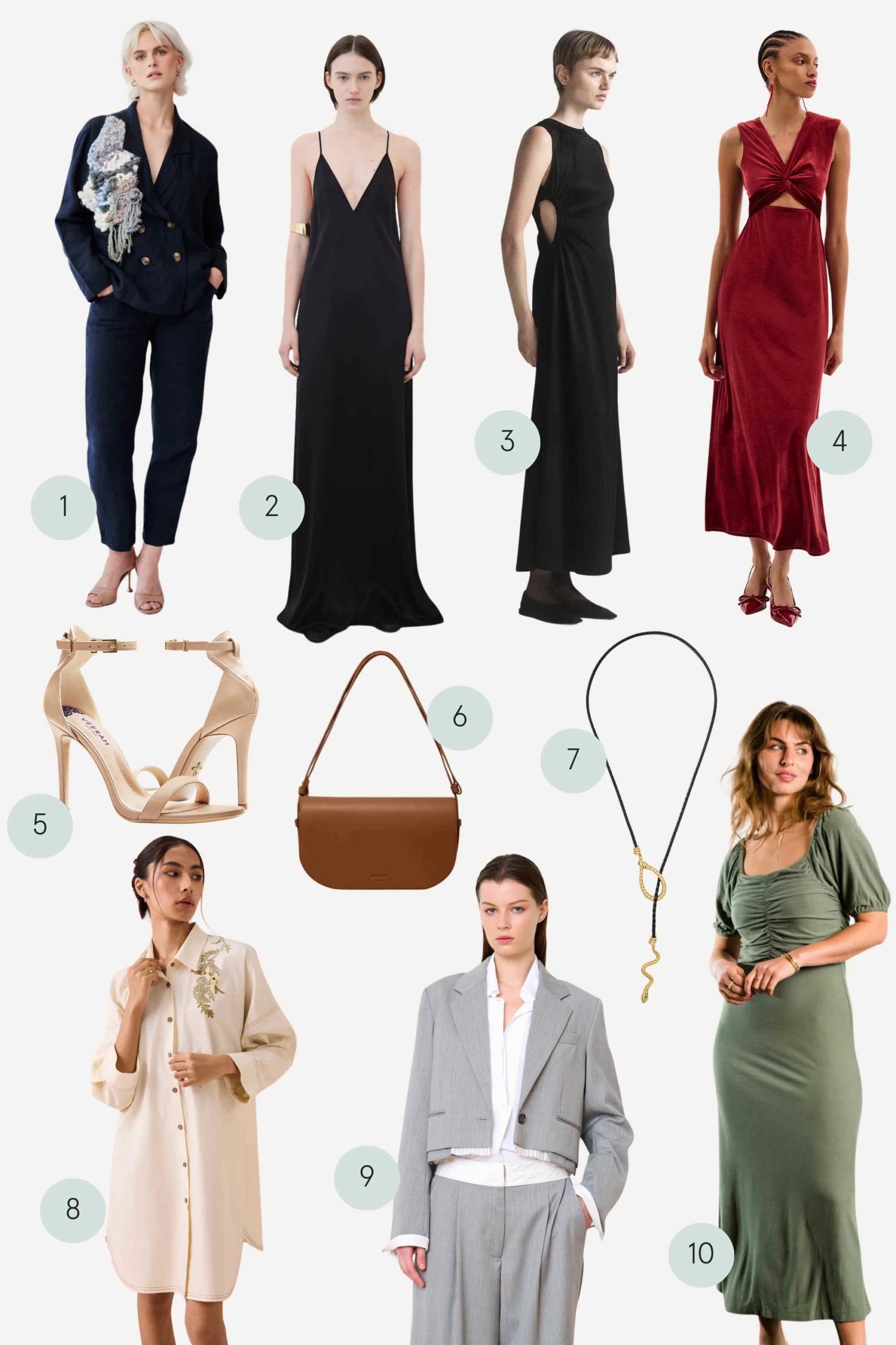 Collage of more sustainable womenswear party outfits