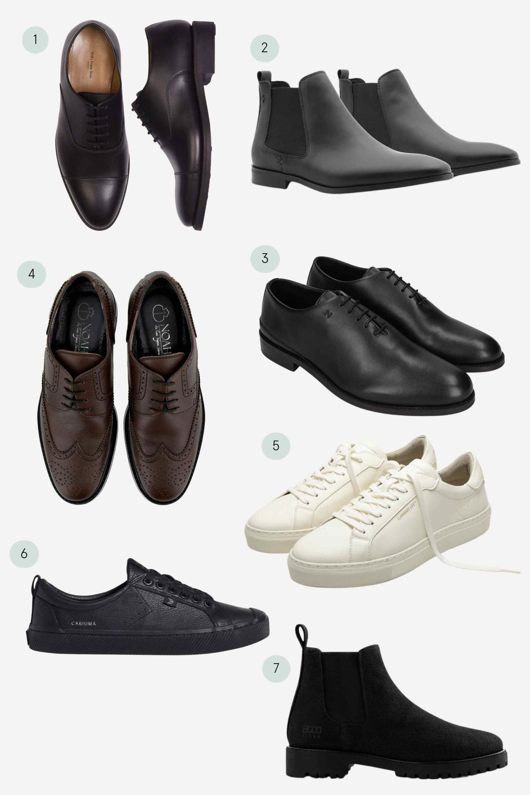 collage of more sustainable men's dress shoes