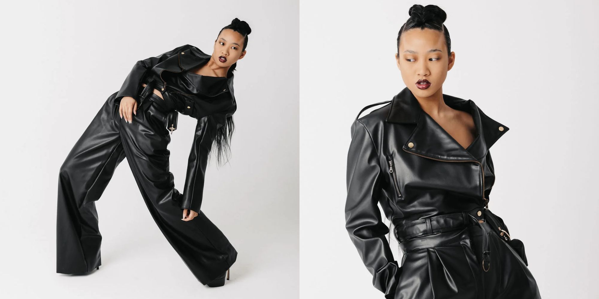 person wearing black vegan cactus-leather jacket from scathed