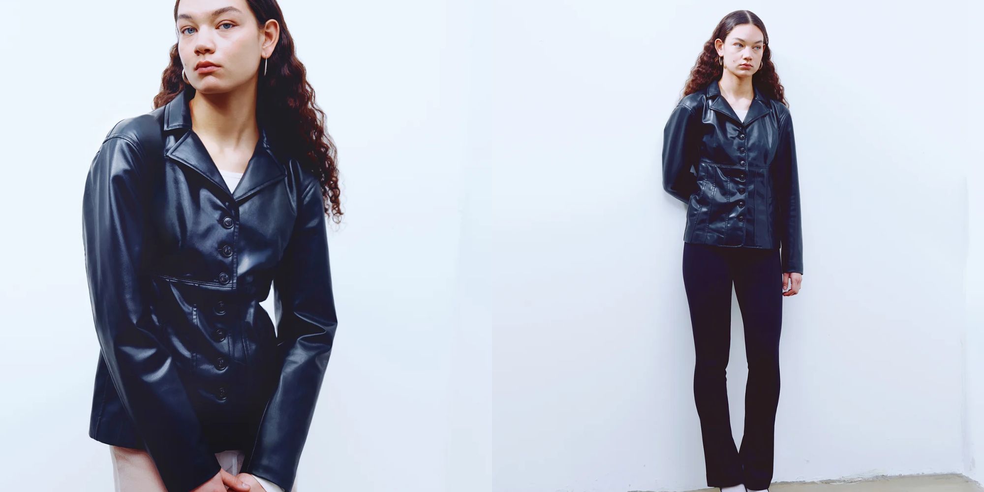 person wearing vegan leather jacket from caes