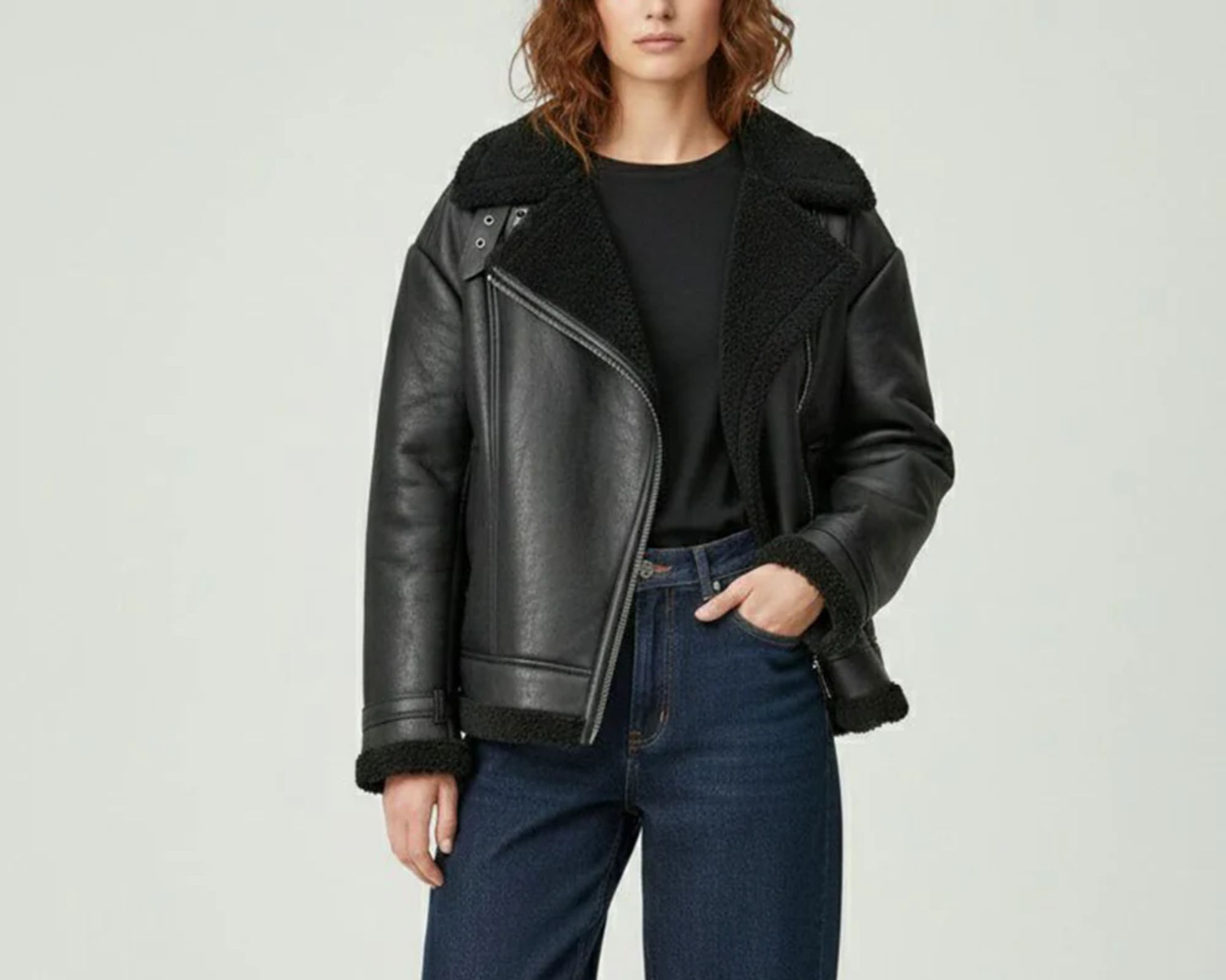 person wearing vegan leather jacket from will's vegan store