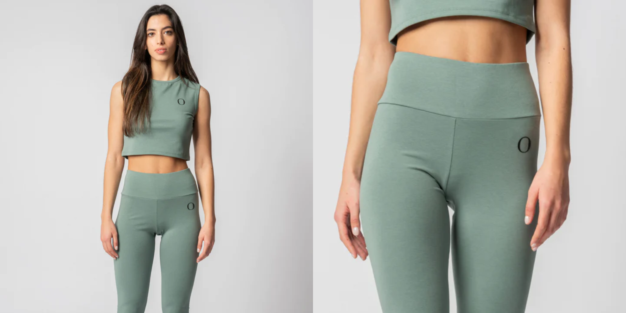 Someone wearing green TENCEL lyocell leggings by Organique.