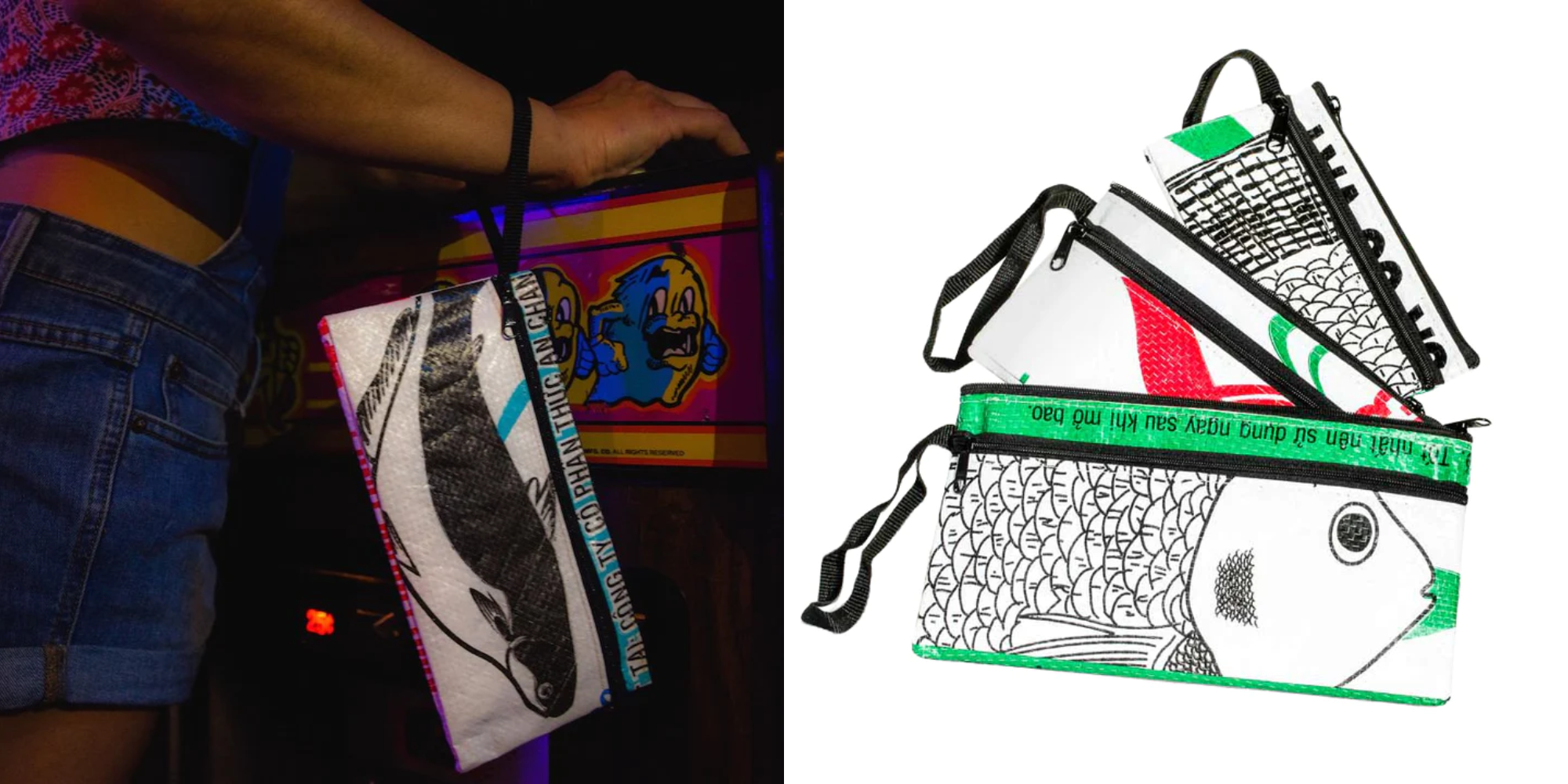 Someone wearing upcycled wallet by TORRAIN.