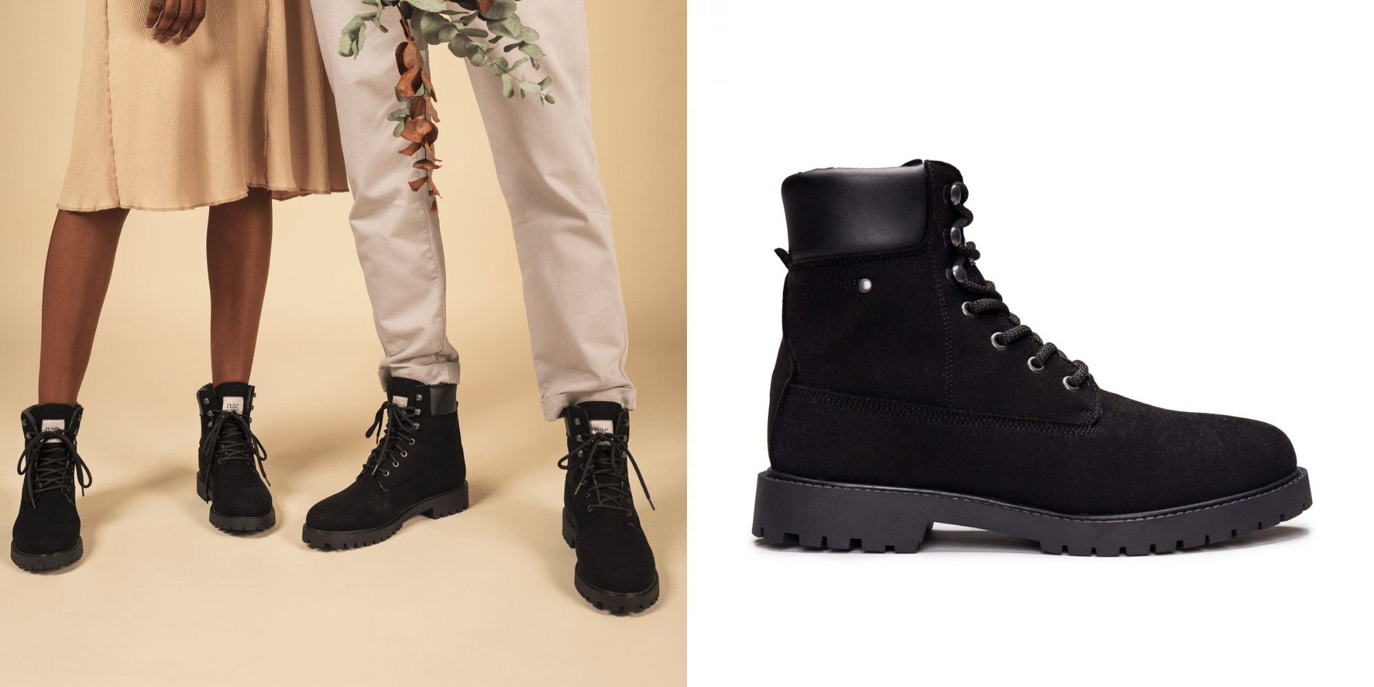 Black insulated vegan work boots by NAE.