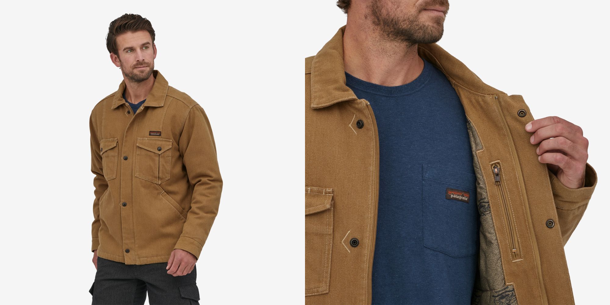 A brown warm water repellent hemp jacket by Patagonia.