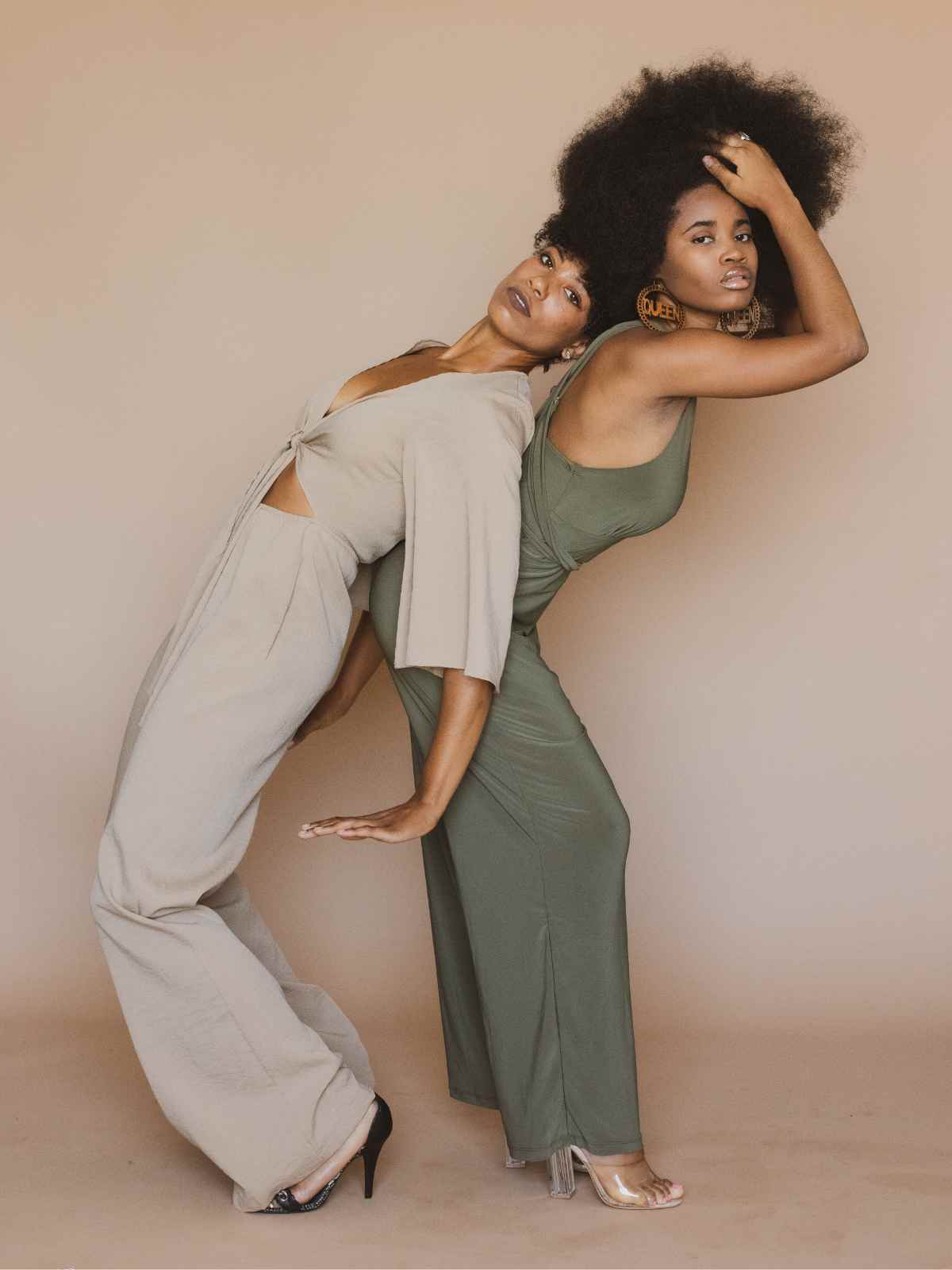 people wearing khaki and beige outfits