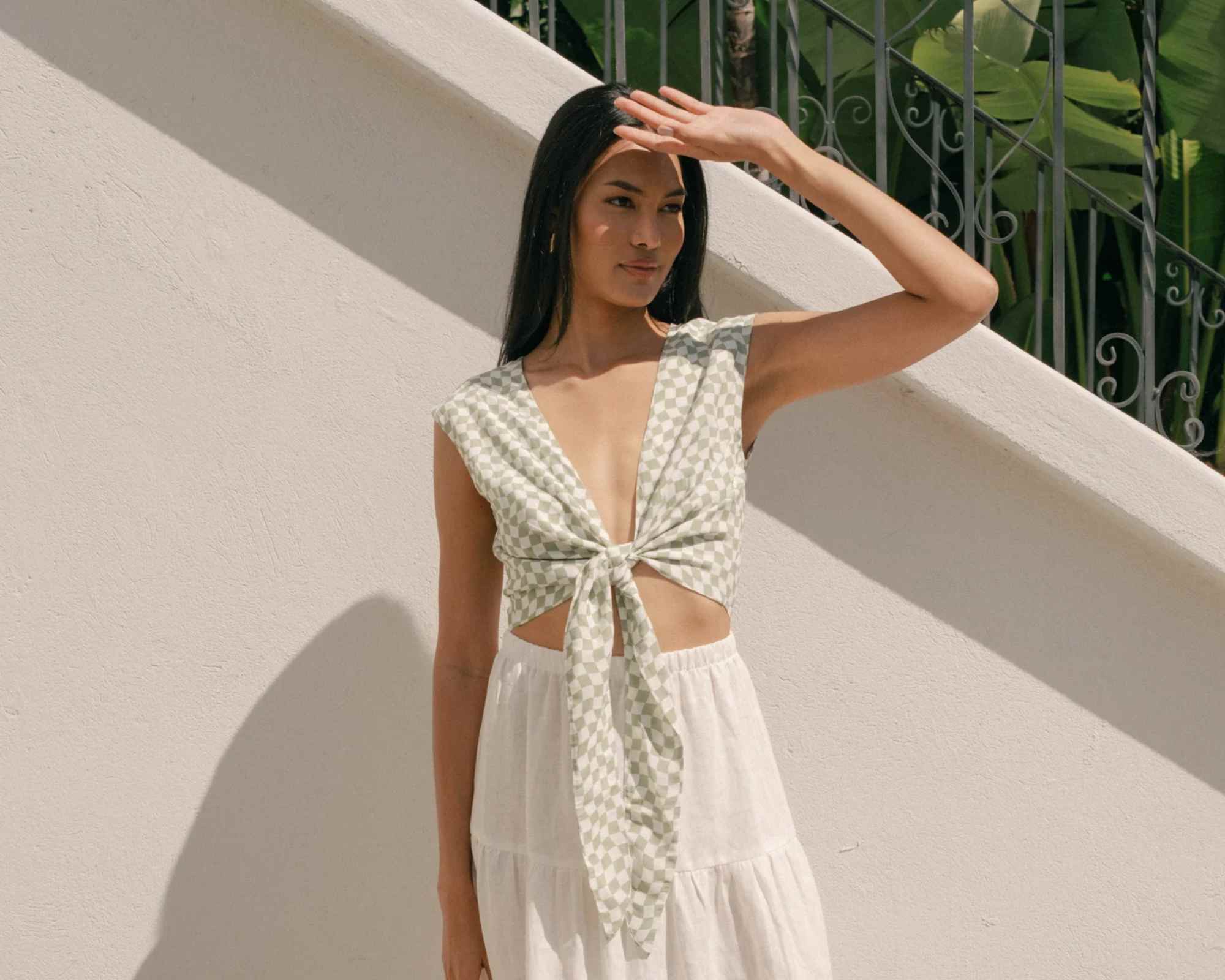 person wearing linen outfit from whimsy and row