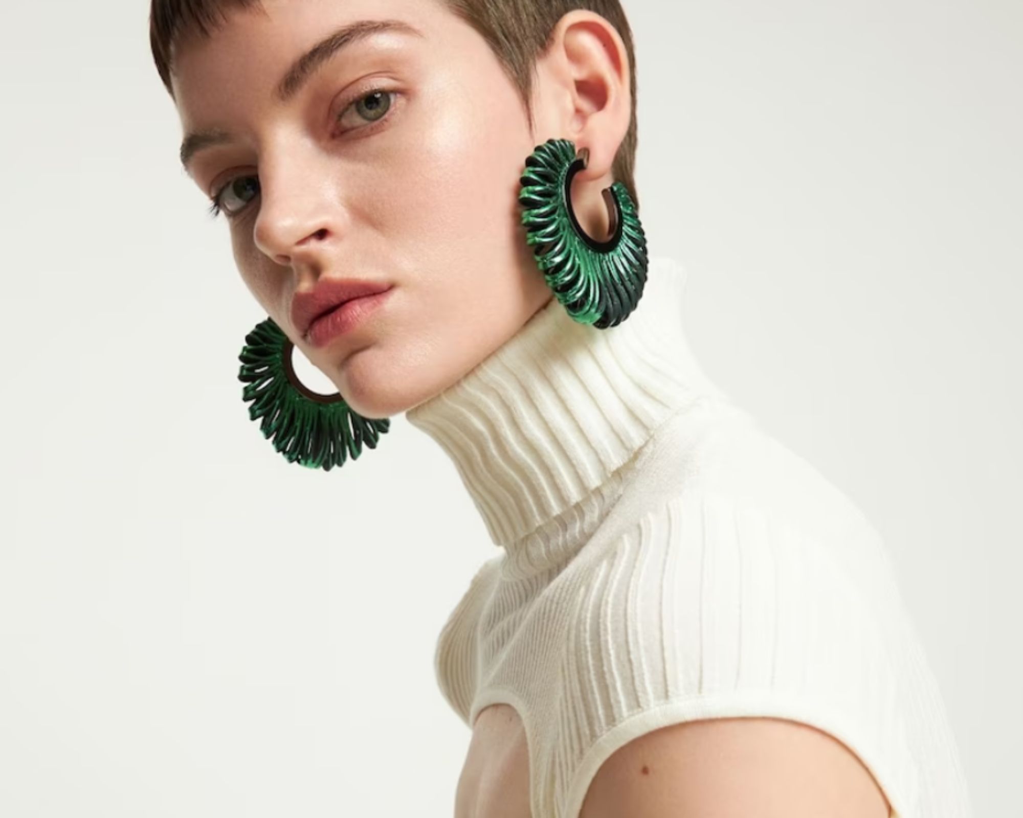 Green recycled leather earrings by So-Le Studio for LVRSustainable on LuisaViaRoma.