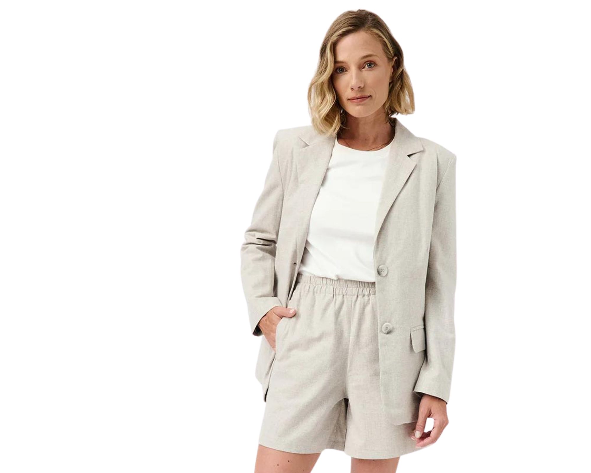 An organic cotton grey blazer and shorts set by Mila.Vert.
