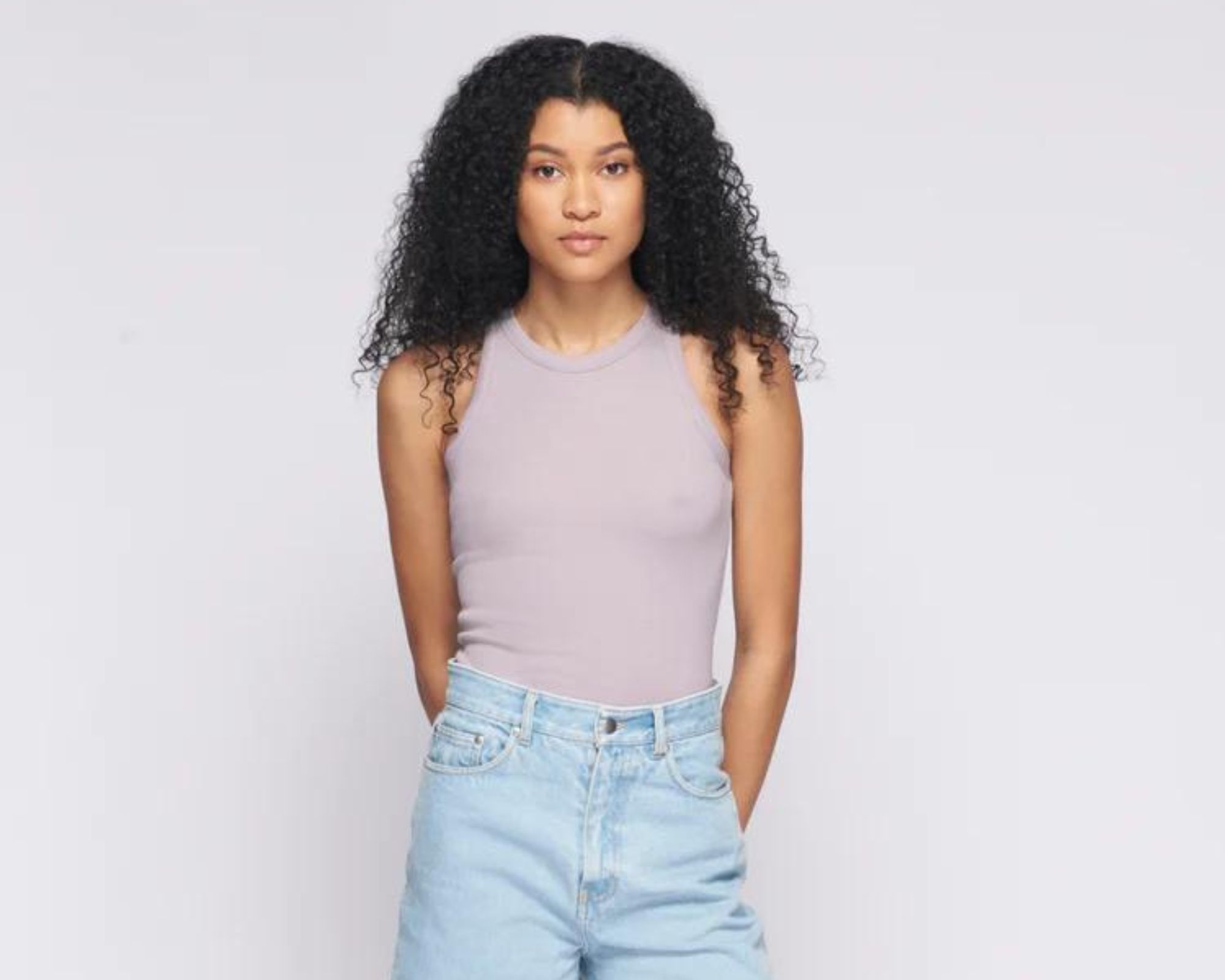 A lavender summer tank top responsible-made by Kotn.