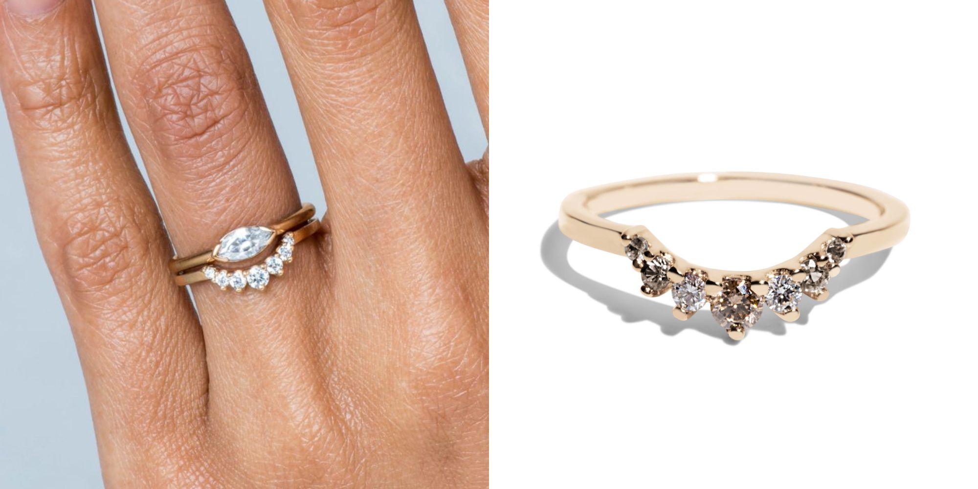 A gold and diamond half moon wedding ring by Bario Neal.