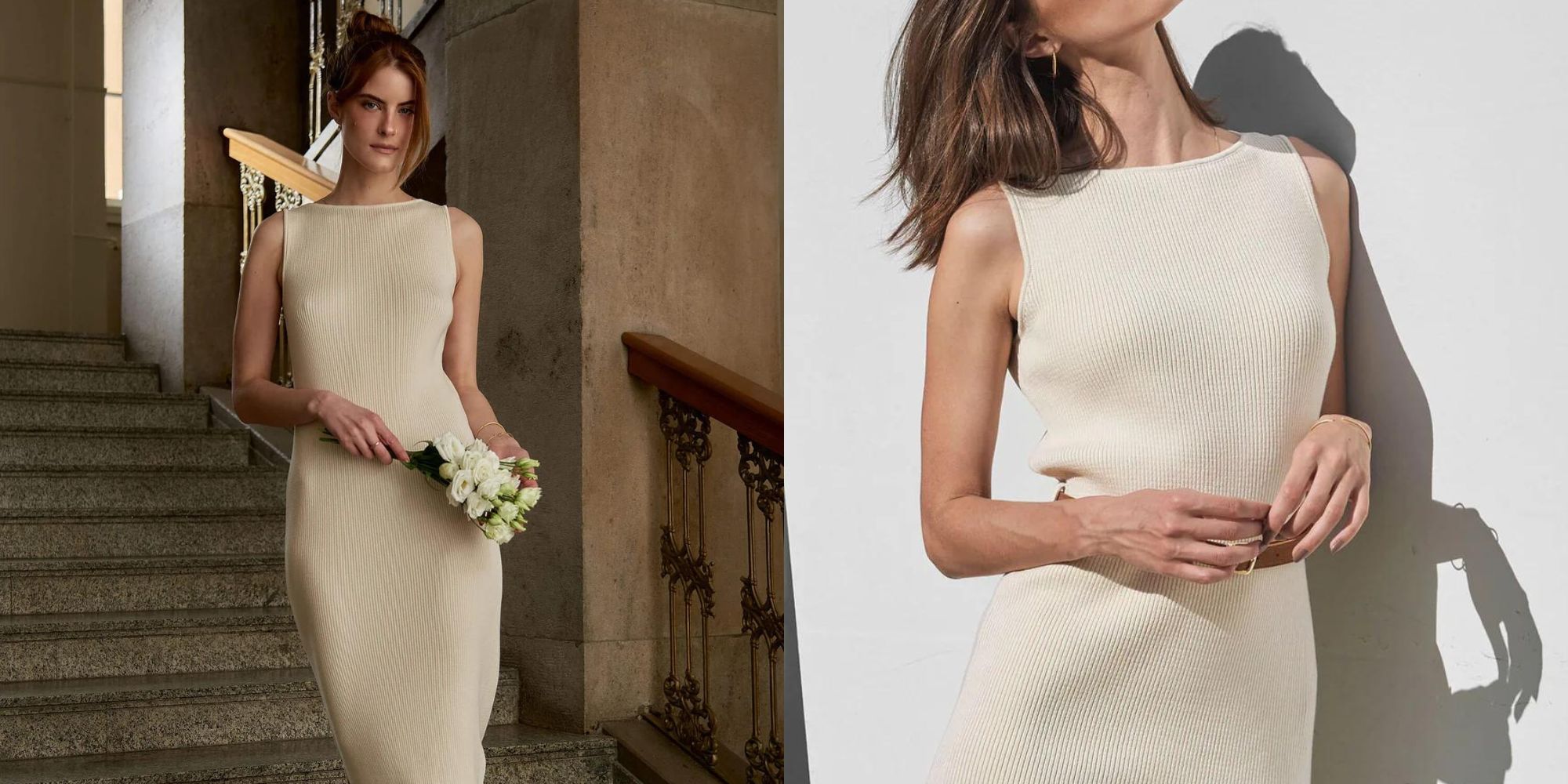 A cream knitted dress by Mila.Vert for a non-traditional wedding.