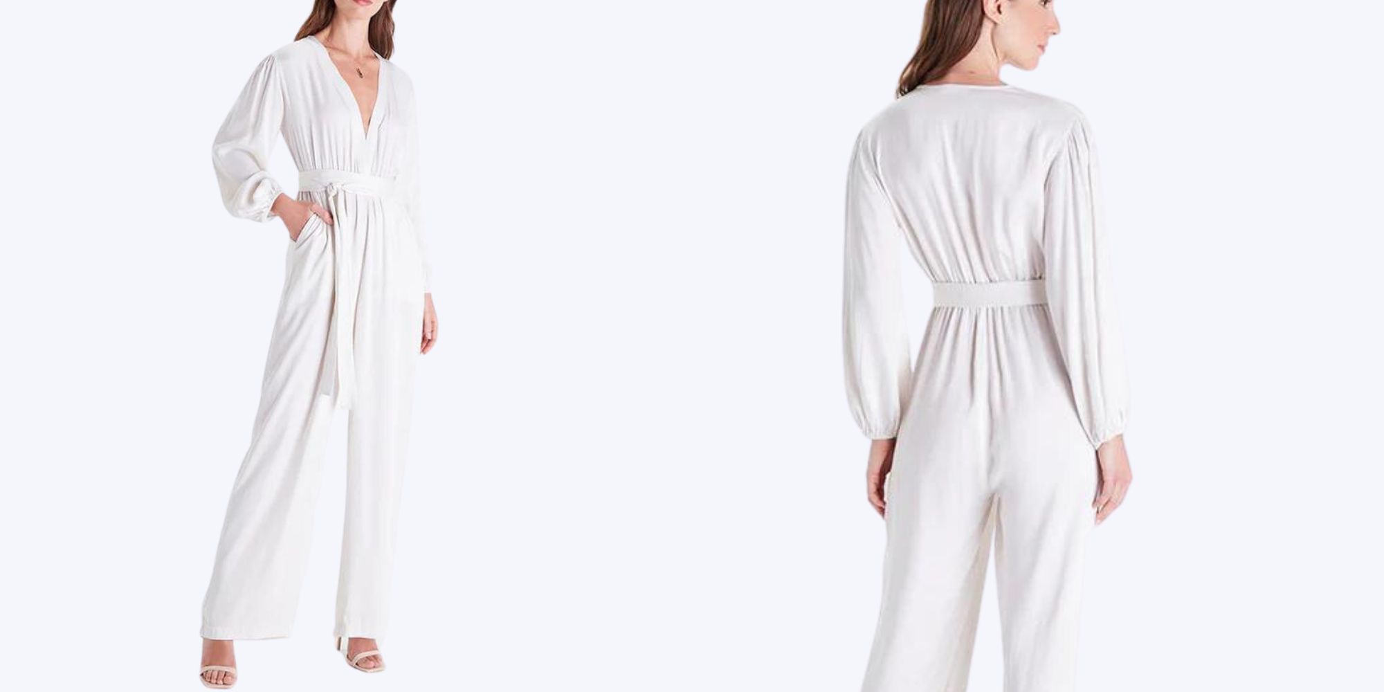 A white full-length jumpsuit unique wedding outfit made by Neu Nomads.