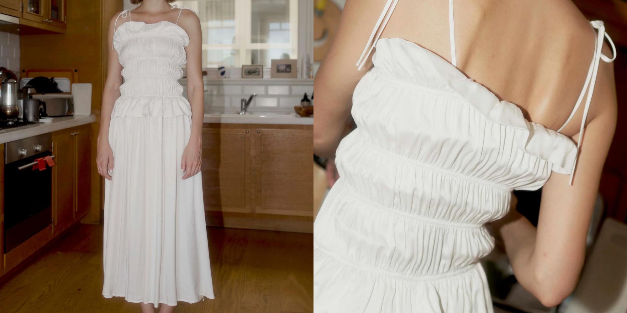 A ruffled crinkle white wedding dress by OhSevenDays.