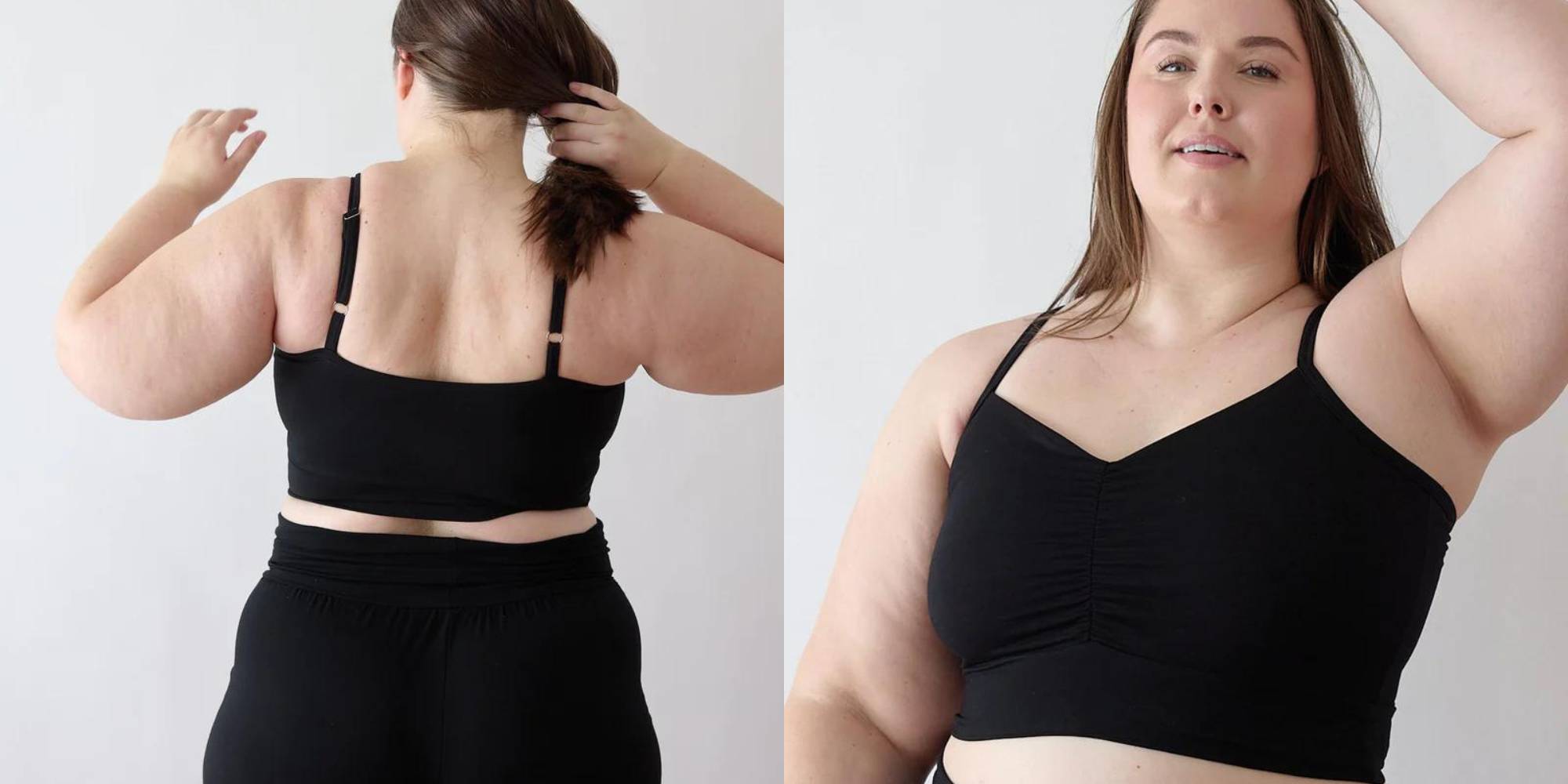 A black bralette with thin straps from People Tree.