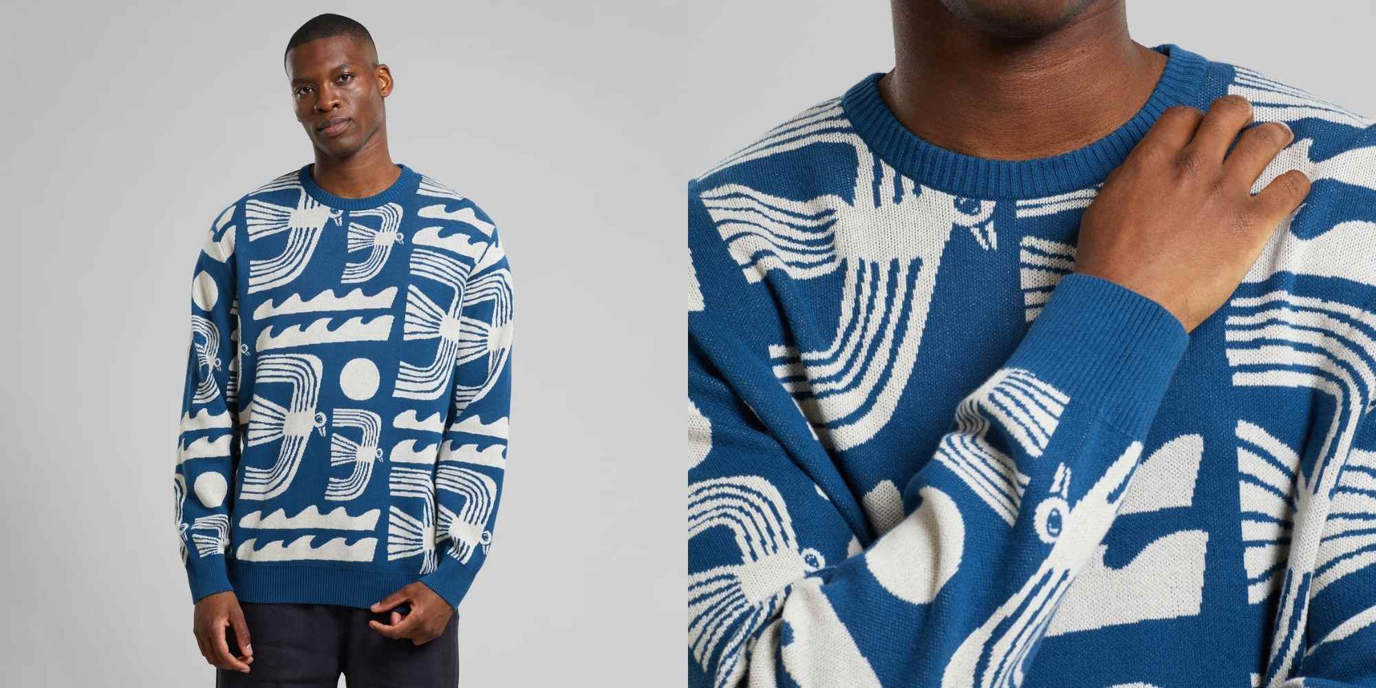 Blue seagull pattern sweater from Dedicated