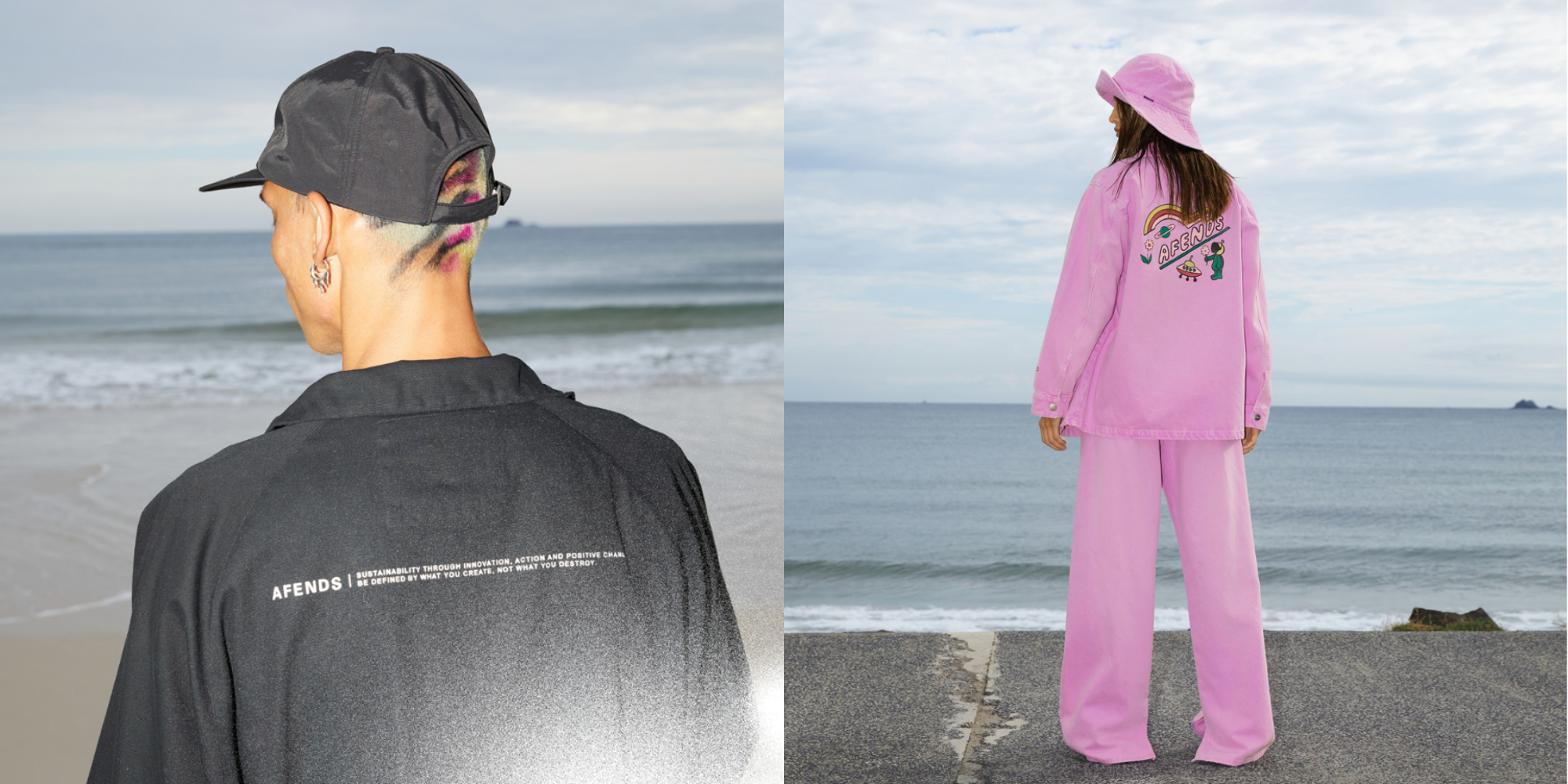 People in tops, bottoms and accessories by Afends.