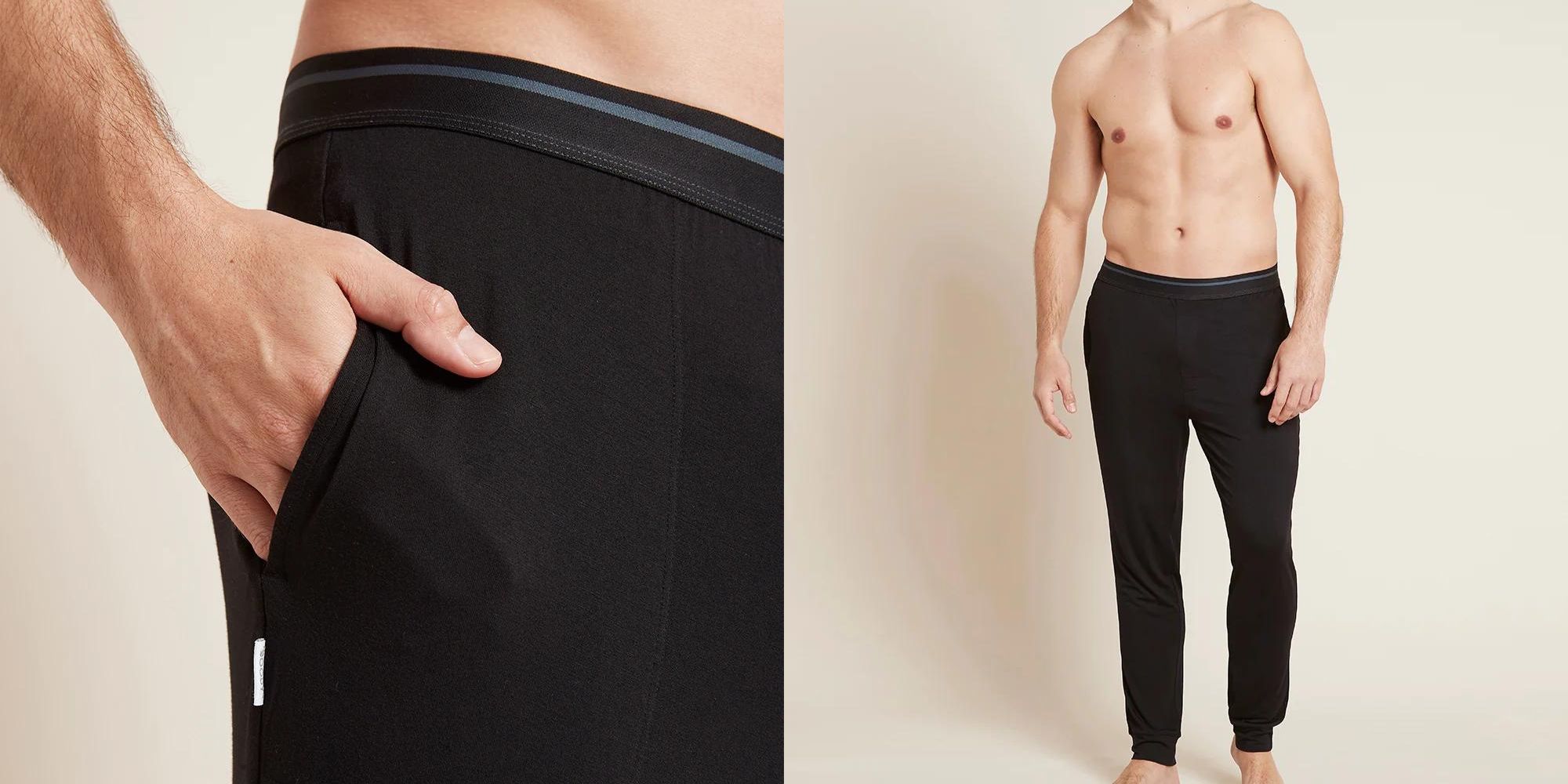 Black cuffed bamboo men's long pyjama pants by Boody.