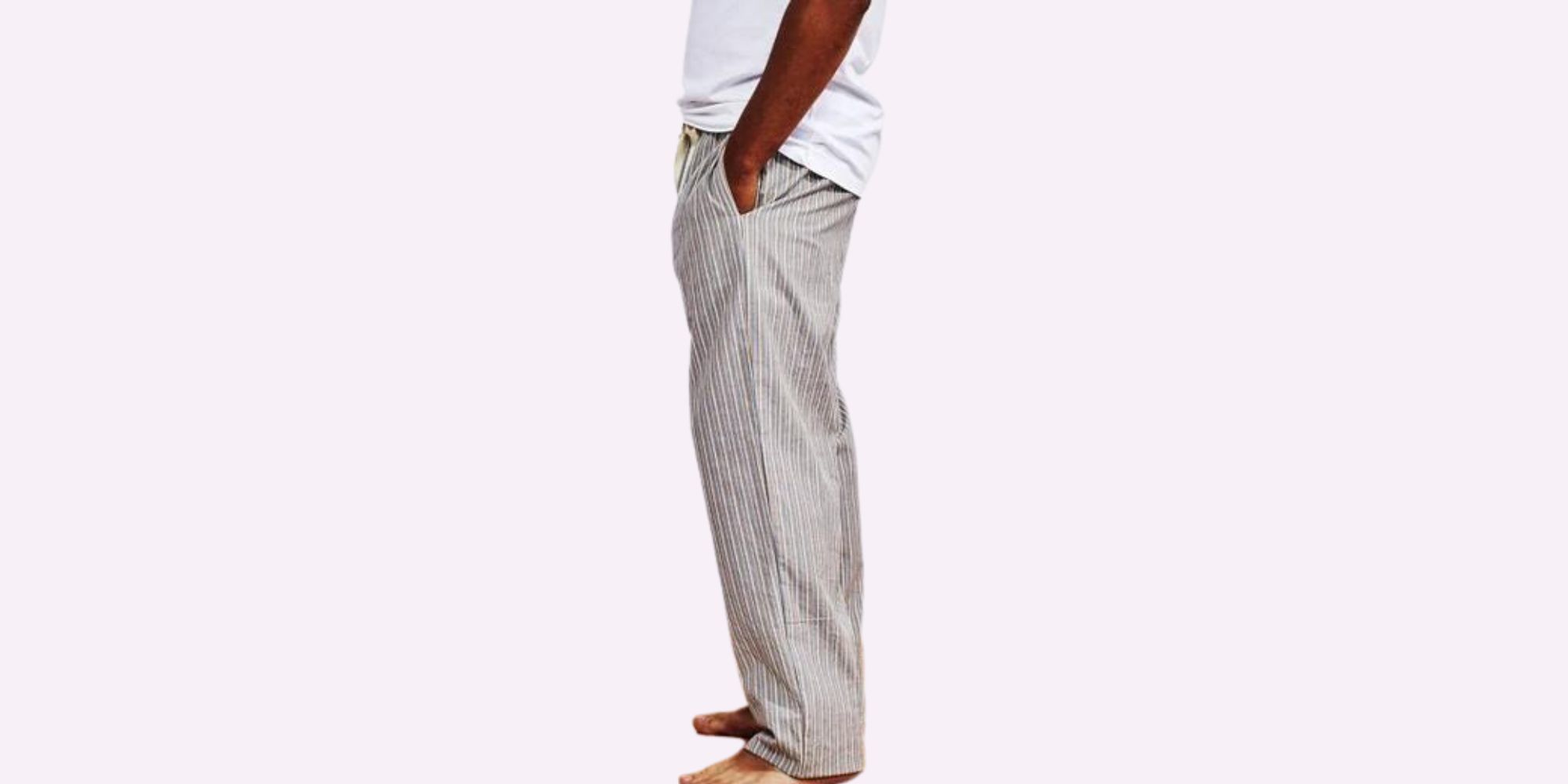 Crinkled long men's pyjama drawstring pants by Coyuchi.