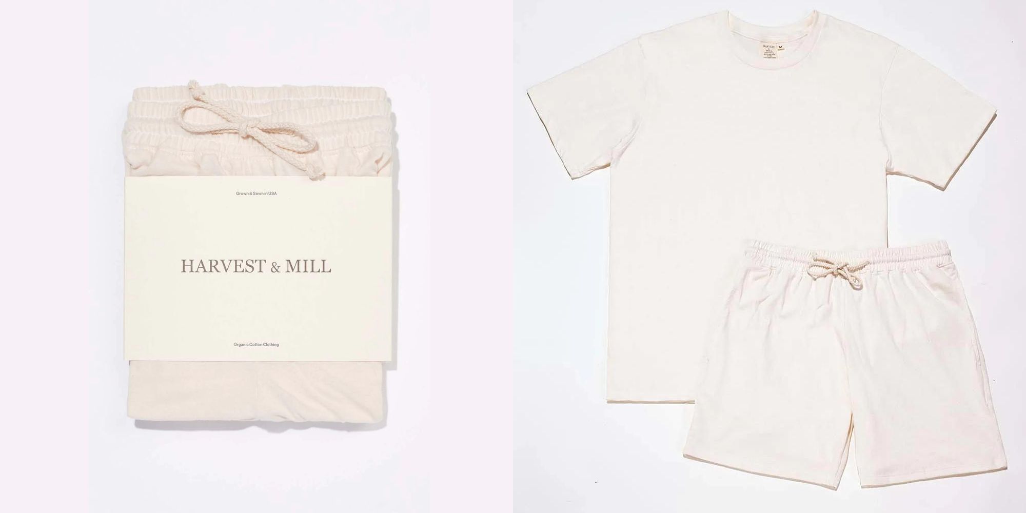 A natural hue organic cotton tee and shorts men's lounge set by Harvest & Mill.