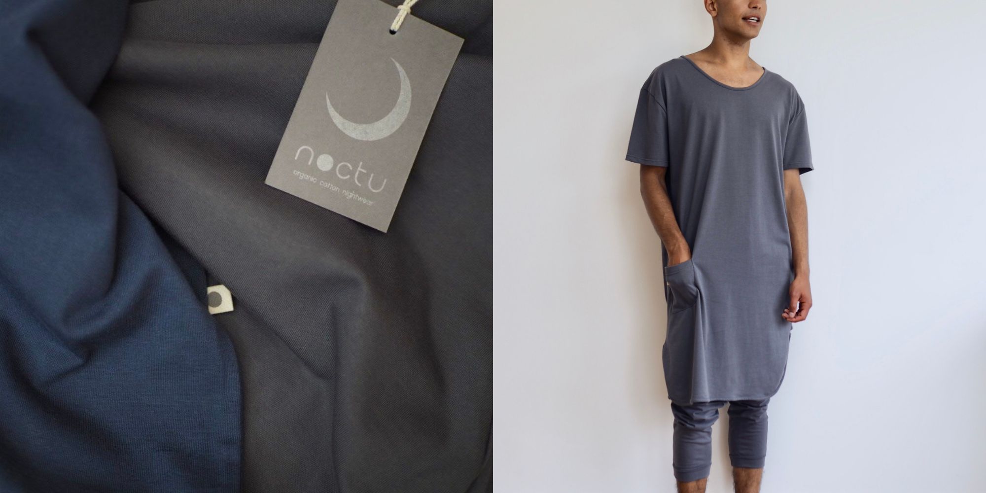 A men's long sleep shirt or nightie in deep blue responsibly made by Noctu.