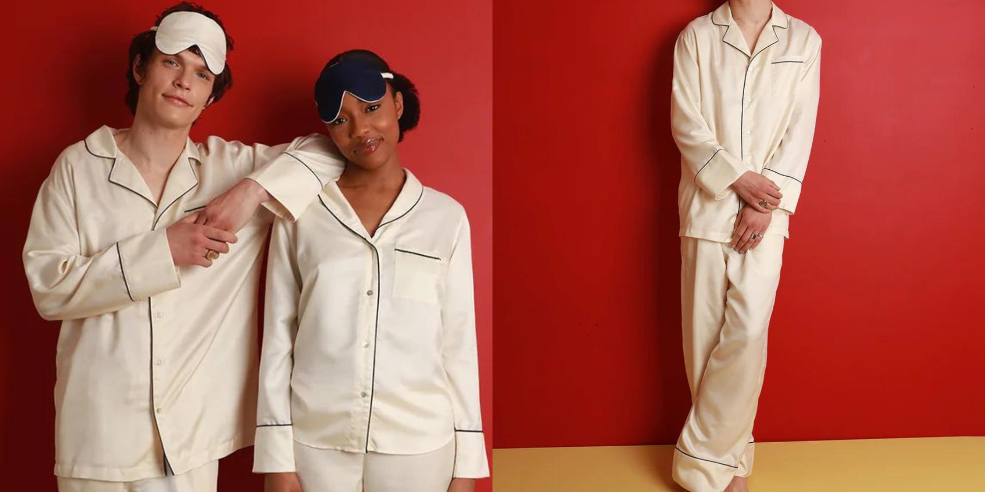 Cream mulberry silk long pyjamas in menswear and womenswear by The Ethical Silk Company.