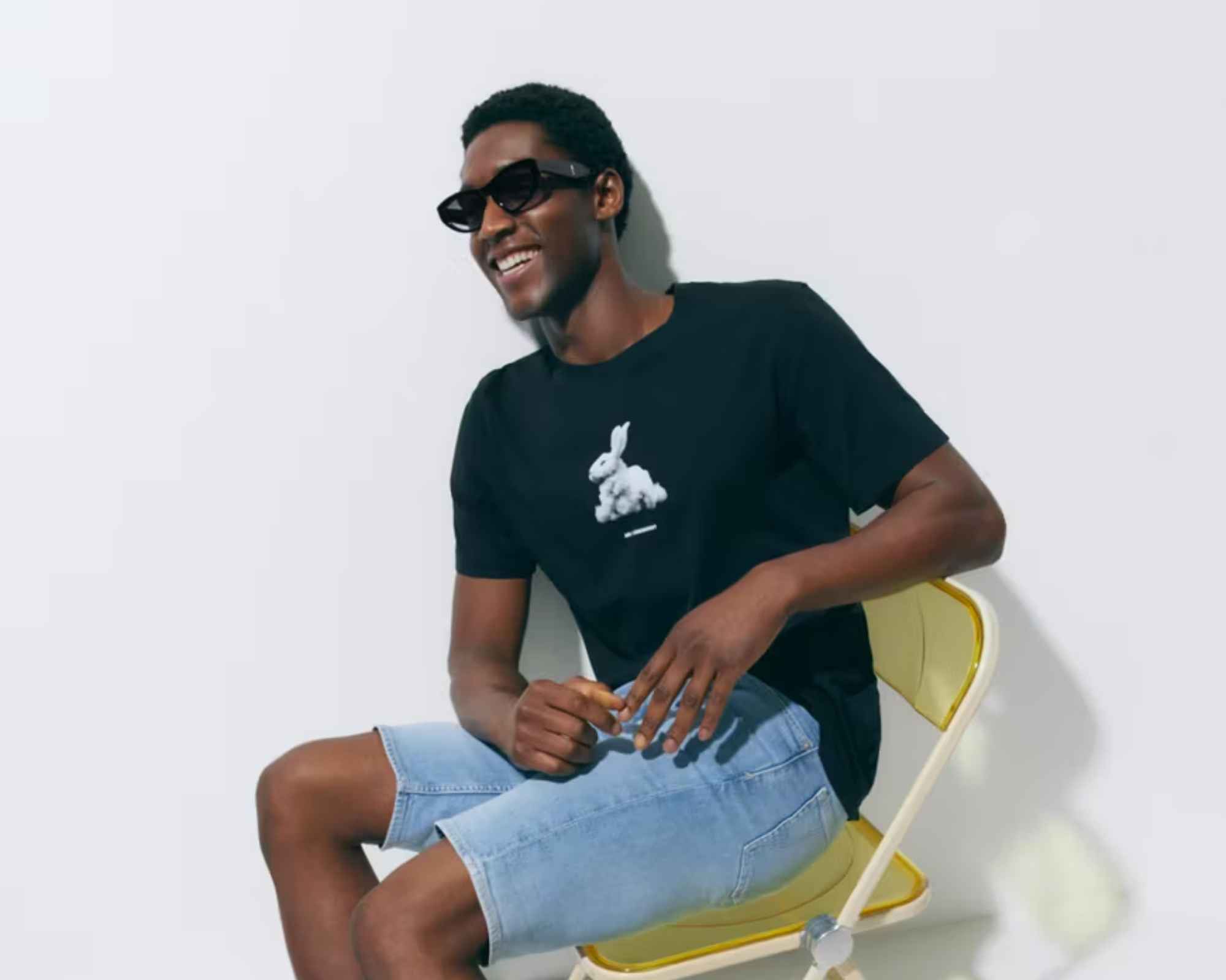 Model wearing sunglasses and casual summer outfit