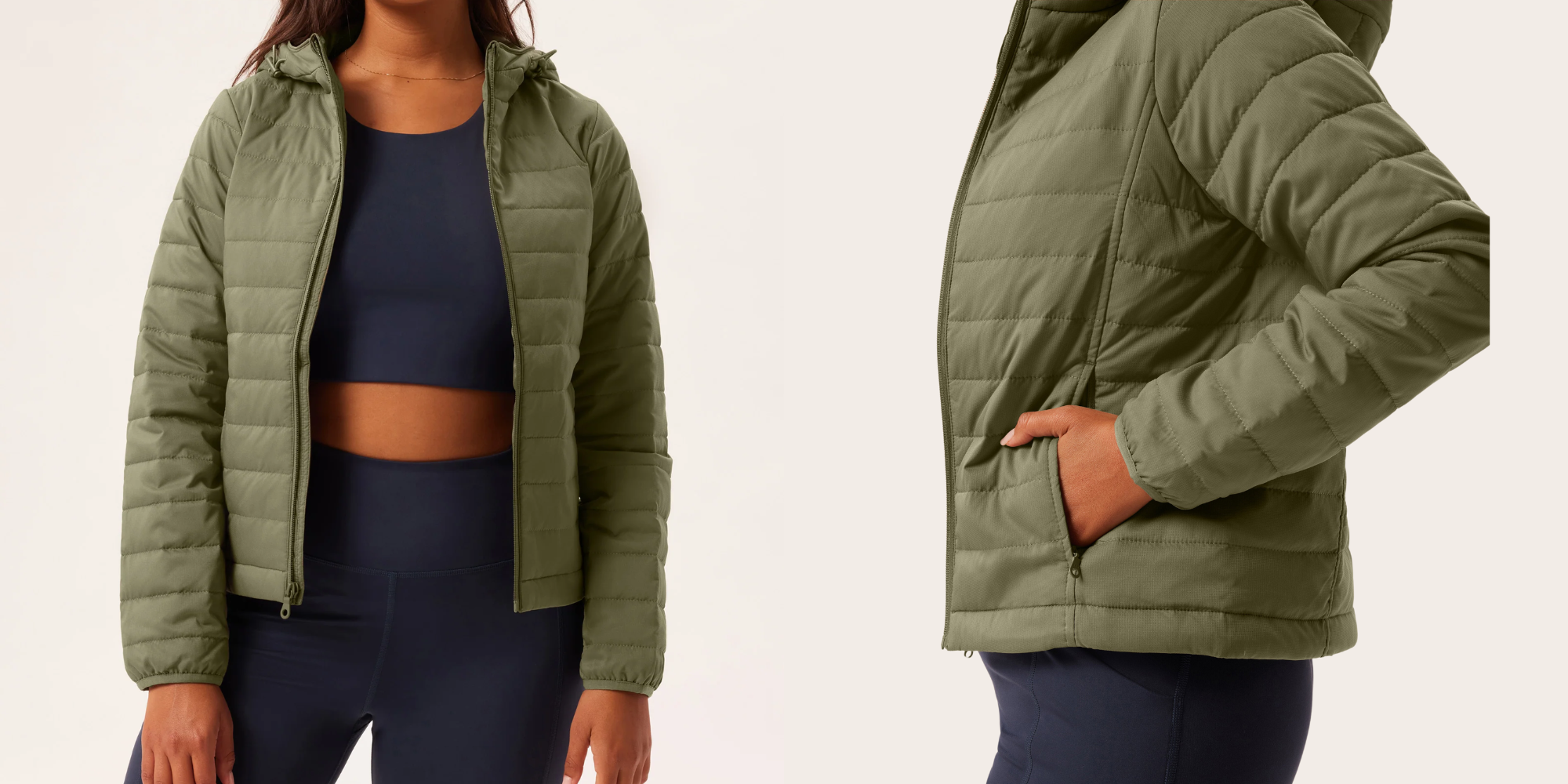 Someone in hooded puffer by Girlfriend Collective.