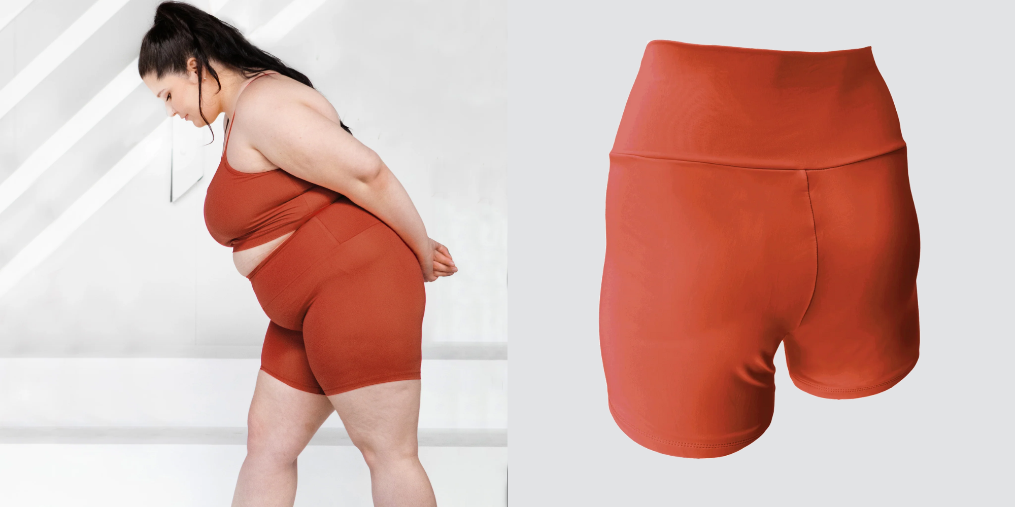 Someone posing wearing Elle Evans surf shorts.