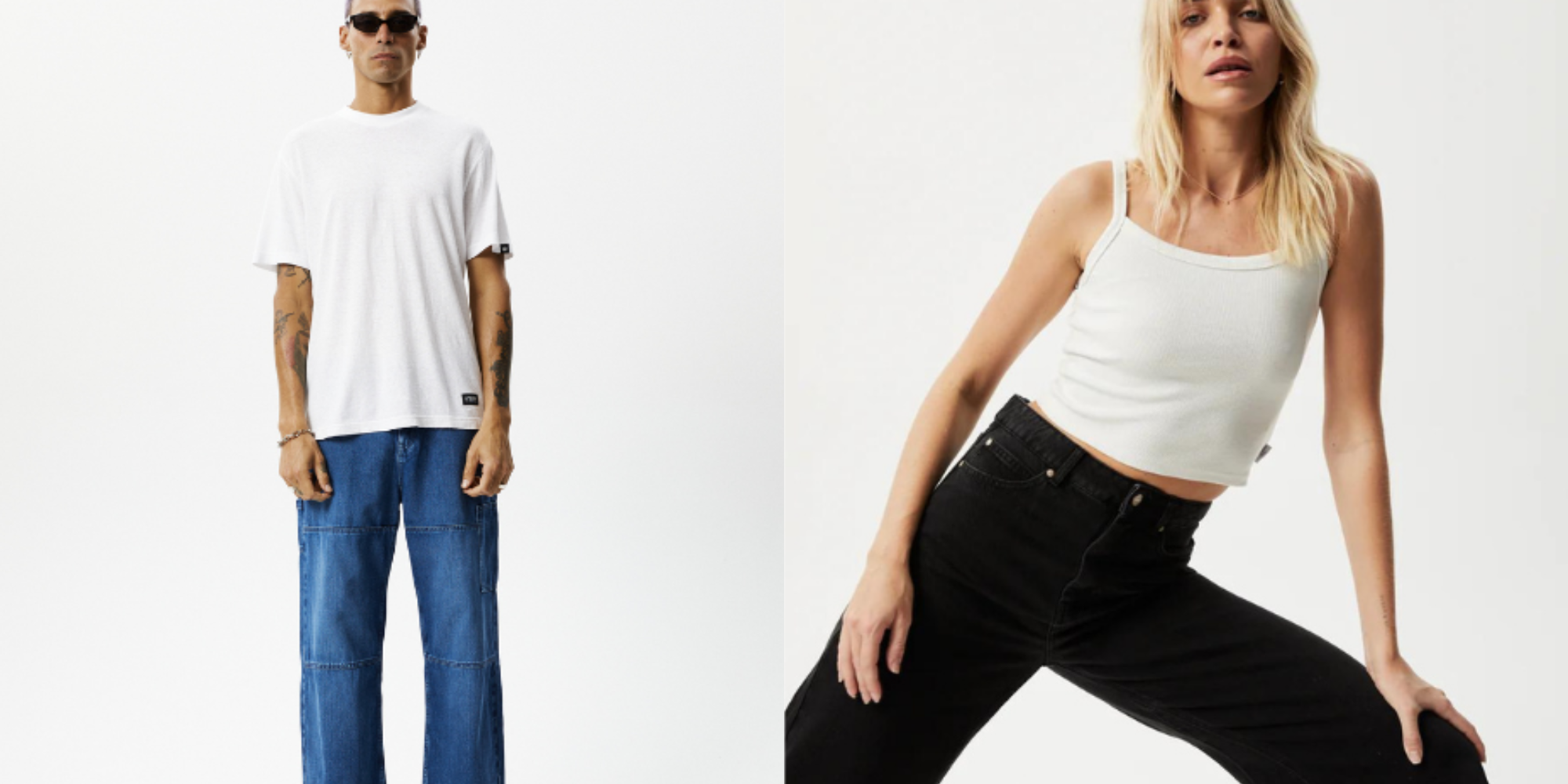 People in white tops and jeans by Afends.